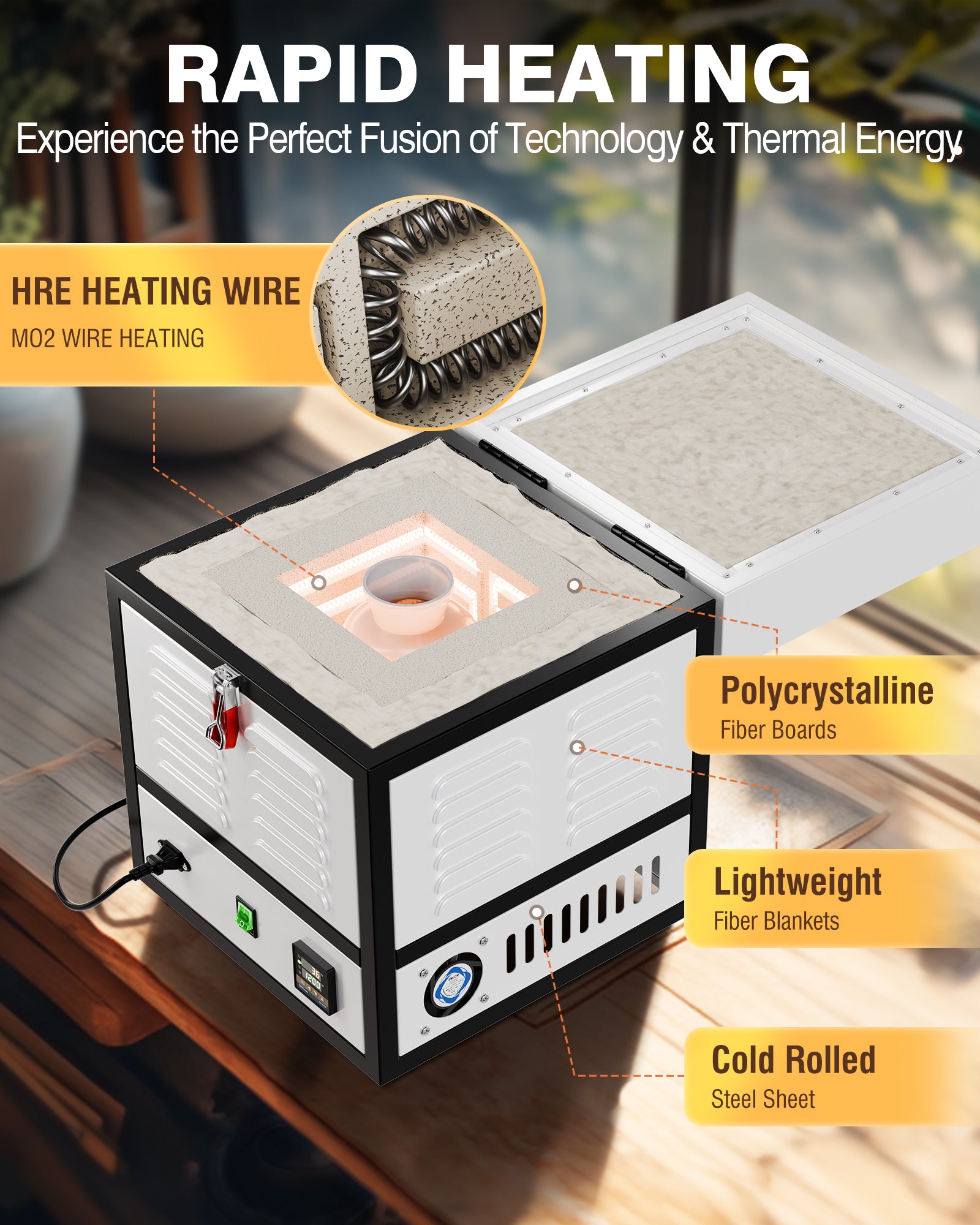PYY Electric Kiln - 1500W Melter Furnace Oven Pottery Kilns, Hi-Temp 2200℉/1200℃, Melting Furnace with Vent Hole, for Wax Casting, Clay Pottery Ceramic DIY, Glass, Jewelry Making