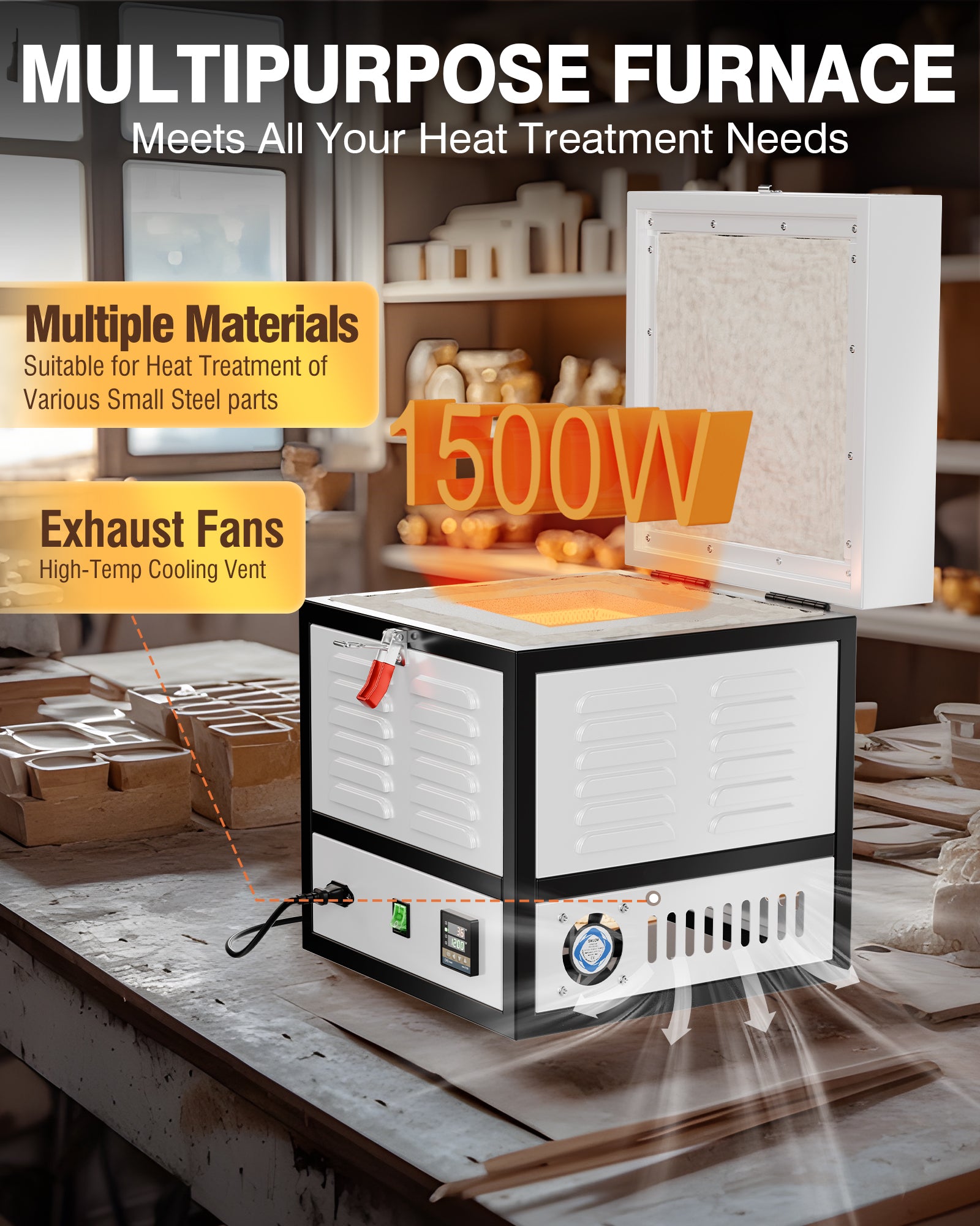 PYY Electric Kiln - 1500W Melter Furnace Oven Pottery Kilns, Hi-Temp 2200℉/1200℃, Melting Furnace with Vent Hole, for Wax Casting, Clay Pottery Ceramic DIY, Glass, Jewelry Making