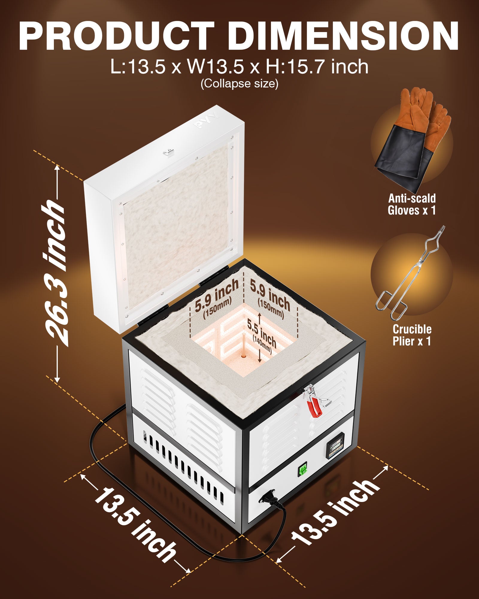 PYY Electric Kiln - 1500W Melter Furnace Oven Pottery Kilns, Hi-Temp 2200℉/1200℃, Melting Furnace with Vent Hole, for Wax Casting, Clay Pottery Ceramic DIY, Glass, Jewelry Making