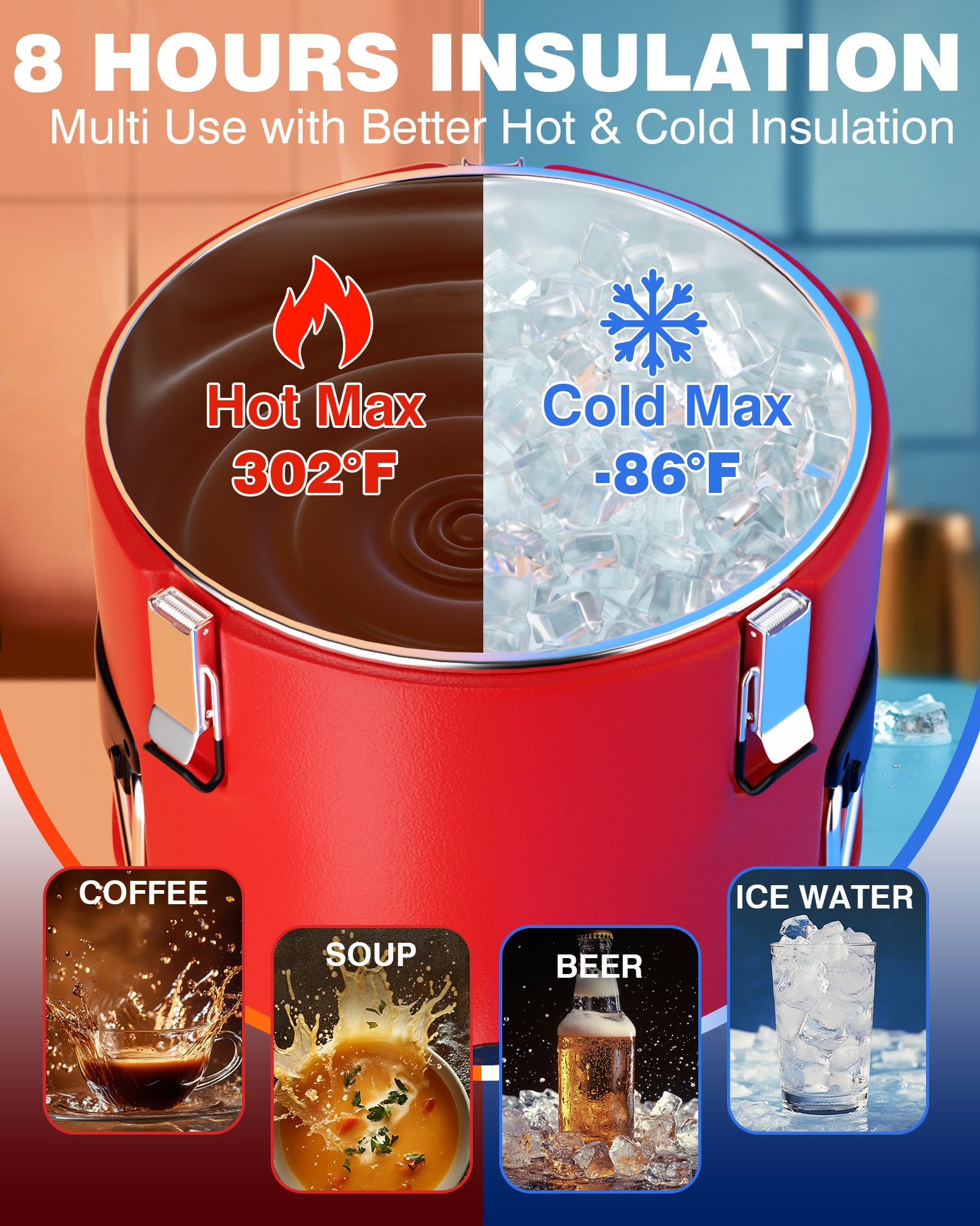 PYY Insulated Beverage Dispenser - Stainless Steel Hot and Cold Drink Water Coffee Carrier with Spigot Handle, Commercial Thermal Container for Chocolate Iced Juice Tea Milk Restaurant Party