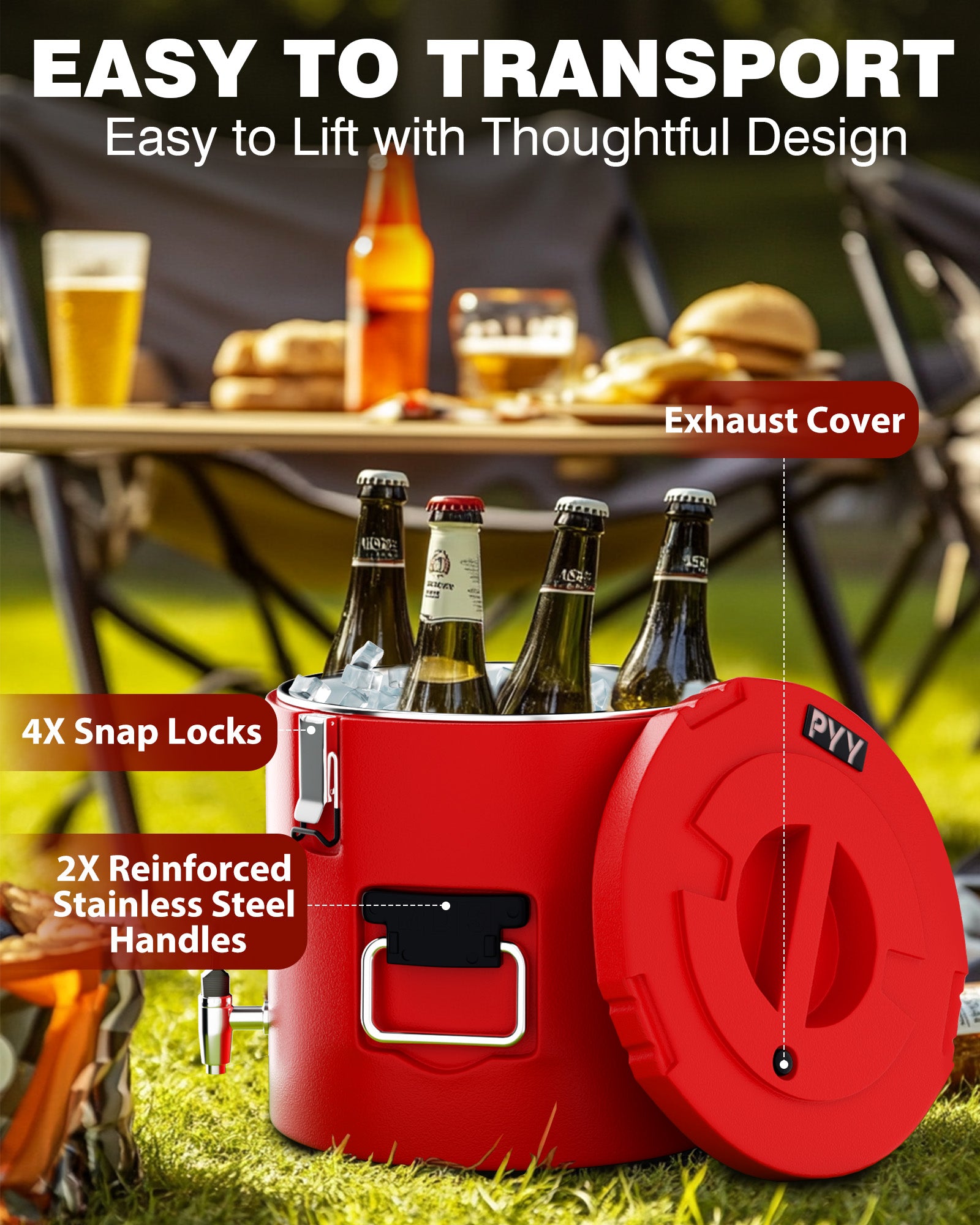PYY Insulated Beverage Dispenser - Stainless Steel Hot and Cold Drink Water Coffee Carrier with Spigot Handle, Commercial Thermal Container for Chocolate Iced Juice Tea Milk Restaurant Party
