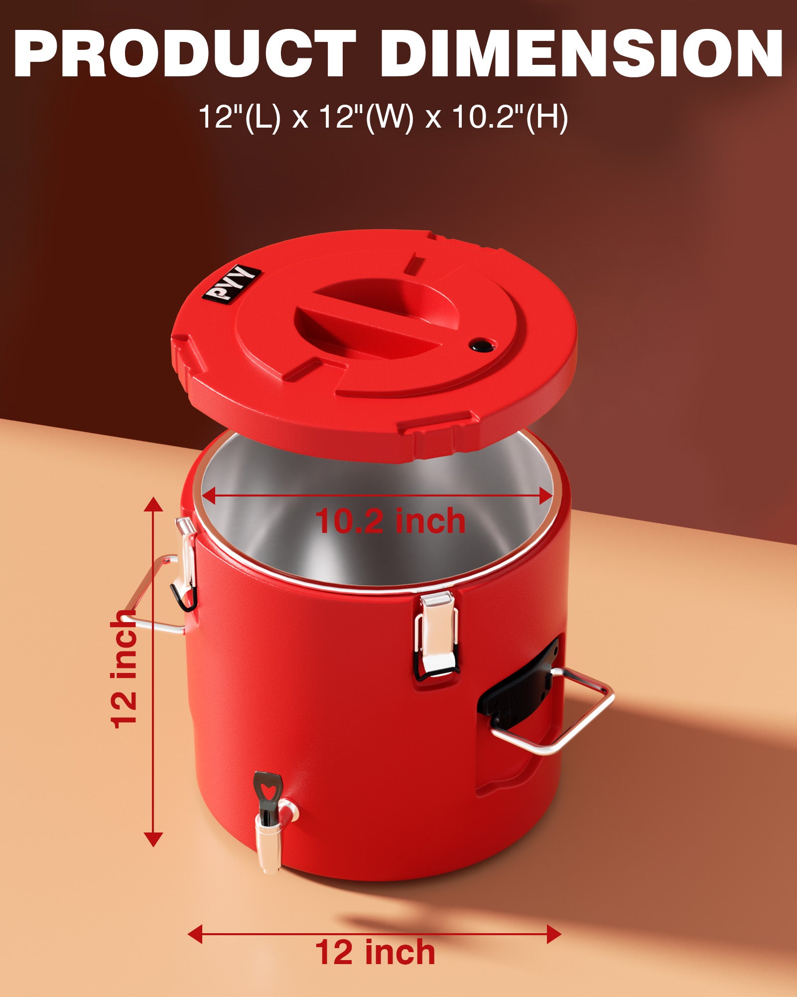 PYY Insulated Beverage Dispenser - Stainless Steel Hot and Cold Drink Water Coffee Carrier with Spigot Handle, Commercial Thermal Container for Chocolate Iced Juice Tea Milk Restaurant Party