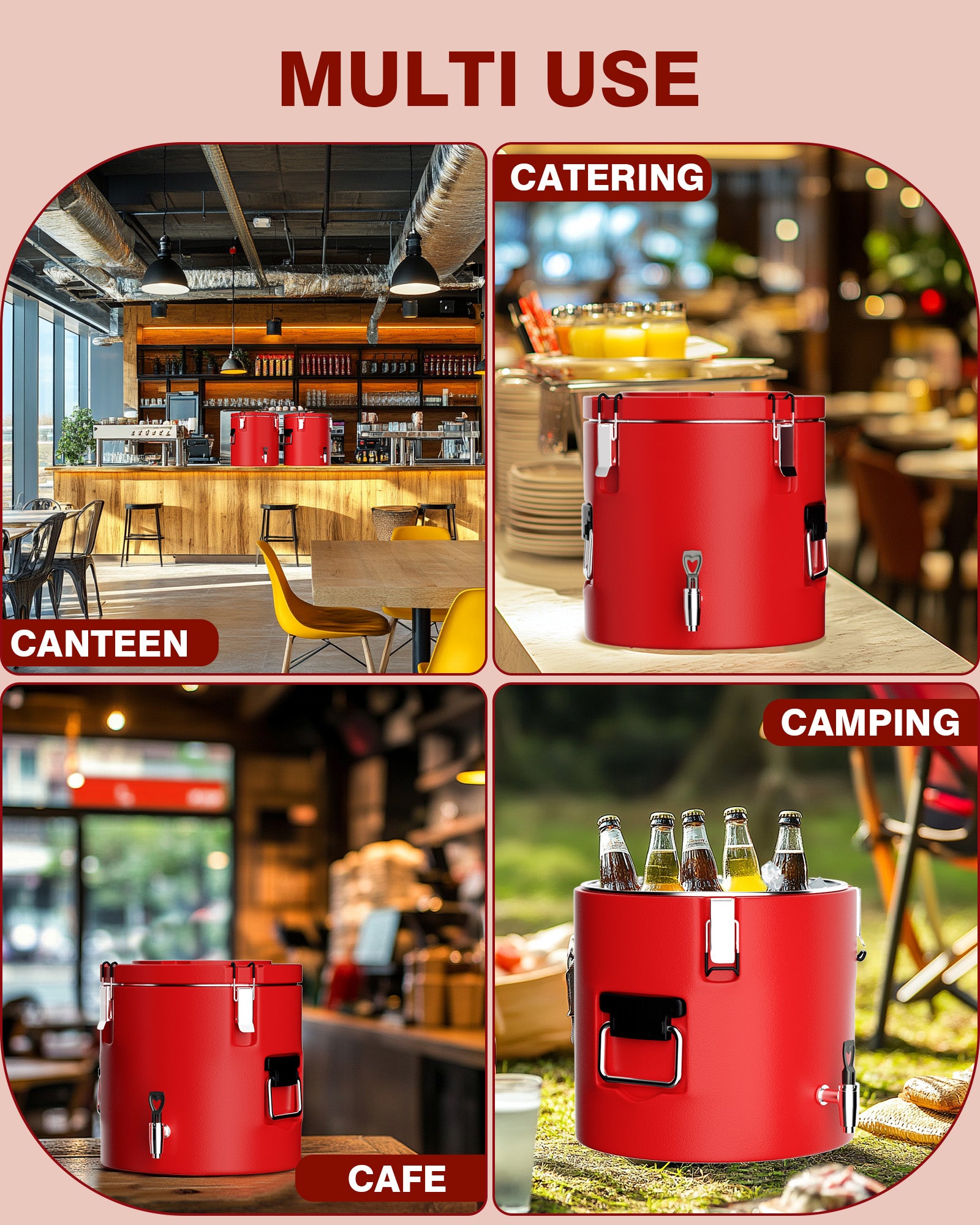 PYY Insulated Beverage Dispenser - Stainless Steel Hot and Cold Drink Water Coffee Carrier with Spigot Handle, Commercial Thermal Container for Chocolate Iced Juice Tea Milk Restaurant Party