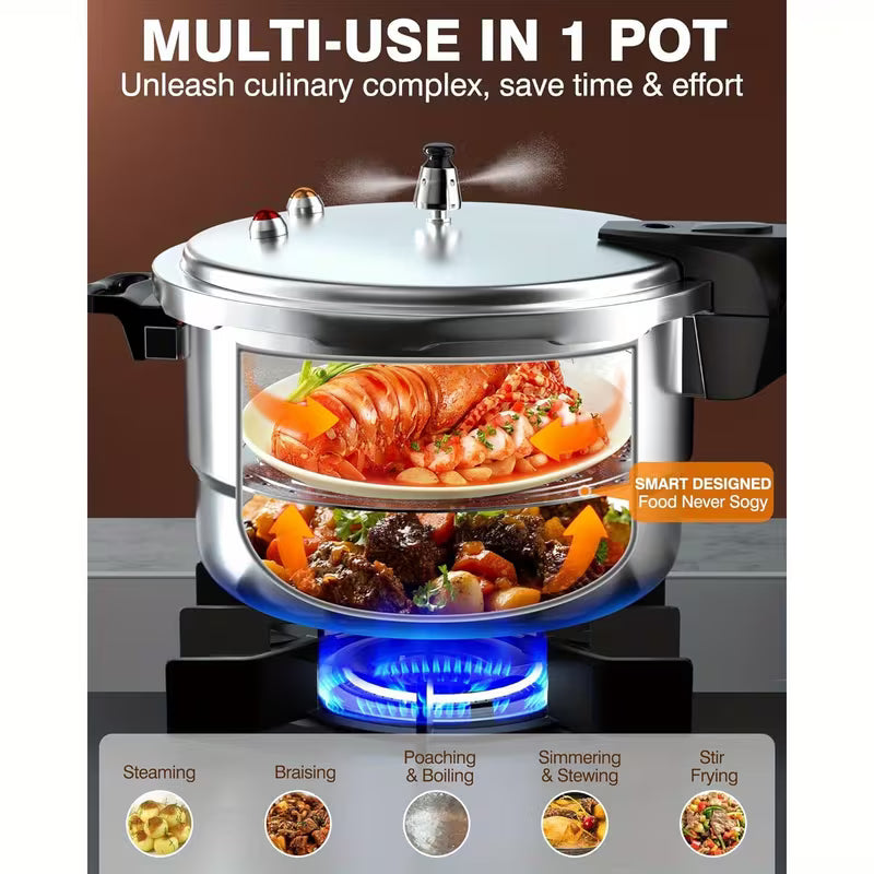 PYY 10Qt Aluminum Pressure Cooker with a Release Valve And Various Safety Features, Suitable for Use with Both Gas And Induction Cooktops, Includes a Canner Rack