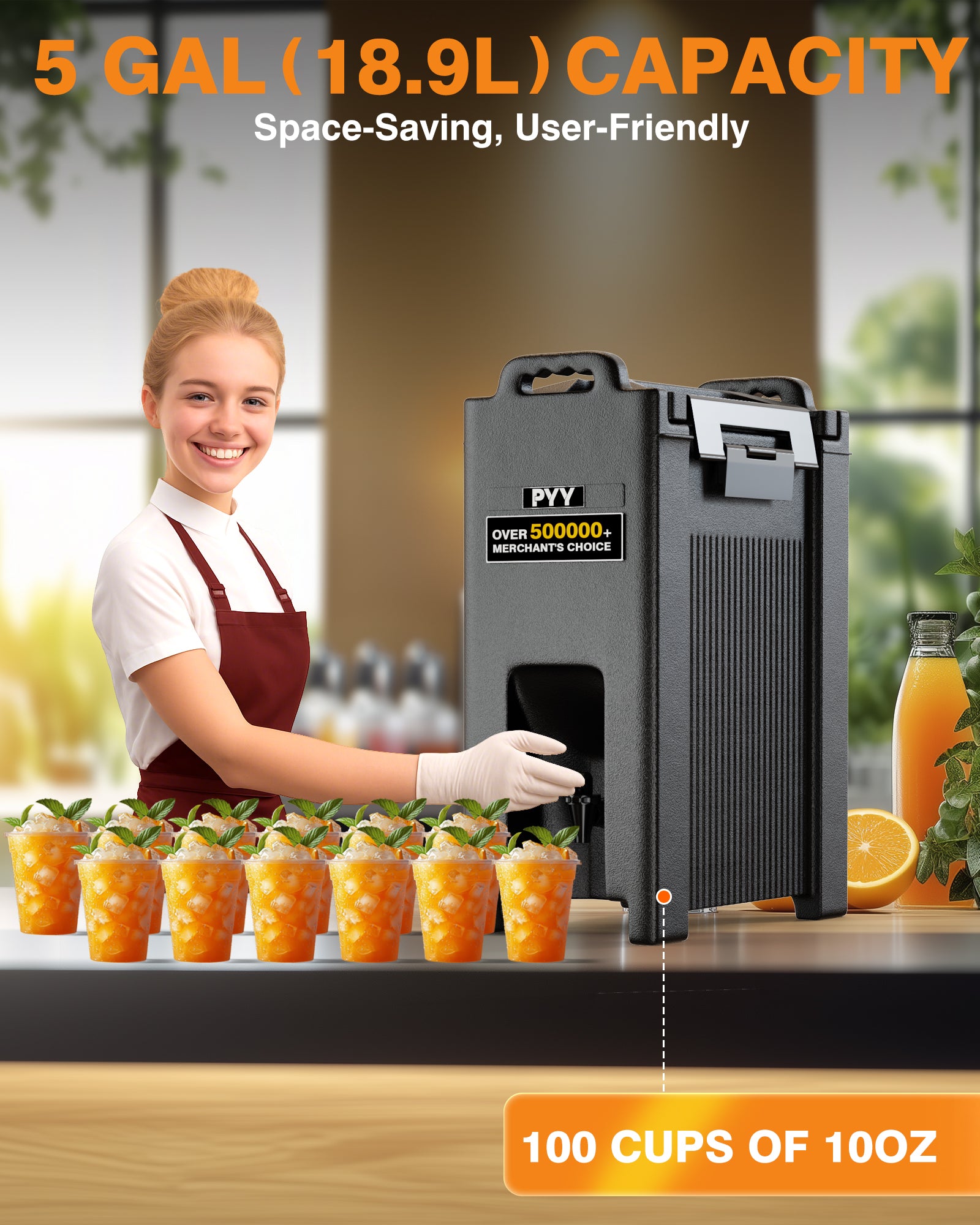 PYY Insulated Beverage Dispenser 5 Gallon, Hot and Cold Drink Water Coffee Carrier with Spigot Handle and Stand, Commercial Thermal Container for Chocolate Cocoa Iced Juice Tea Milk Restaurant Party