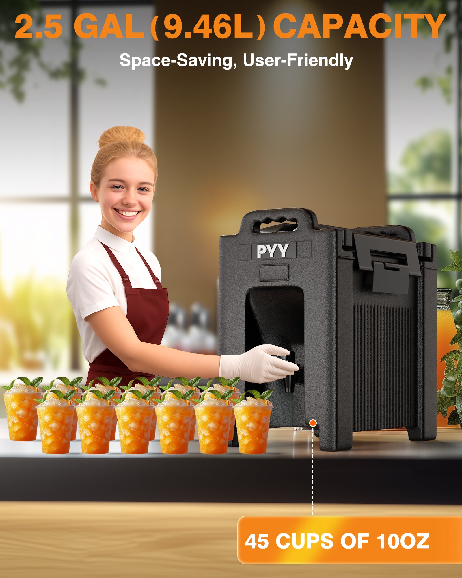 PYY Insulated Beverage Dispenser 2.5 Gallon,Hot and Cold Drink Container with Handles,Food-grade LLDPE Material,Thermal Drink Dispenser Cooler Server carrier For Commercial Catering and Gatherings
