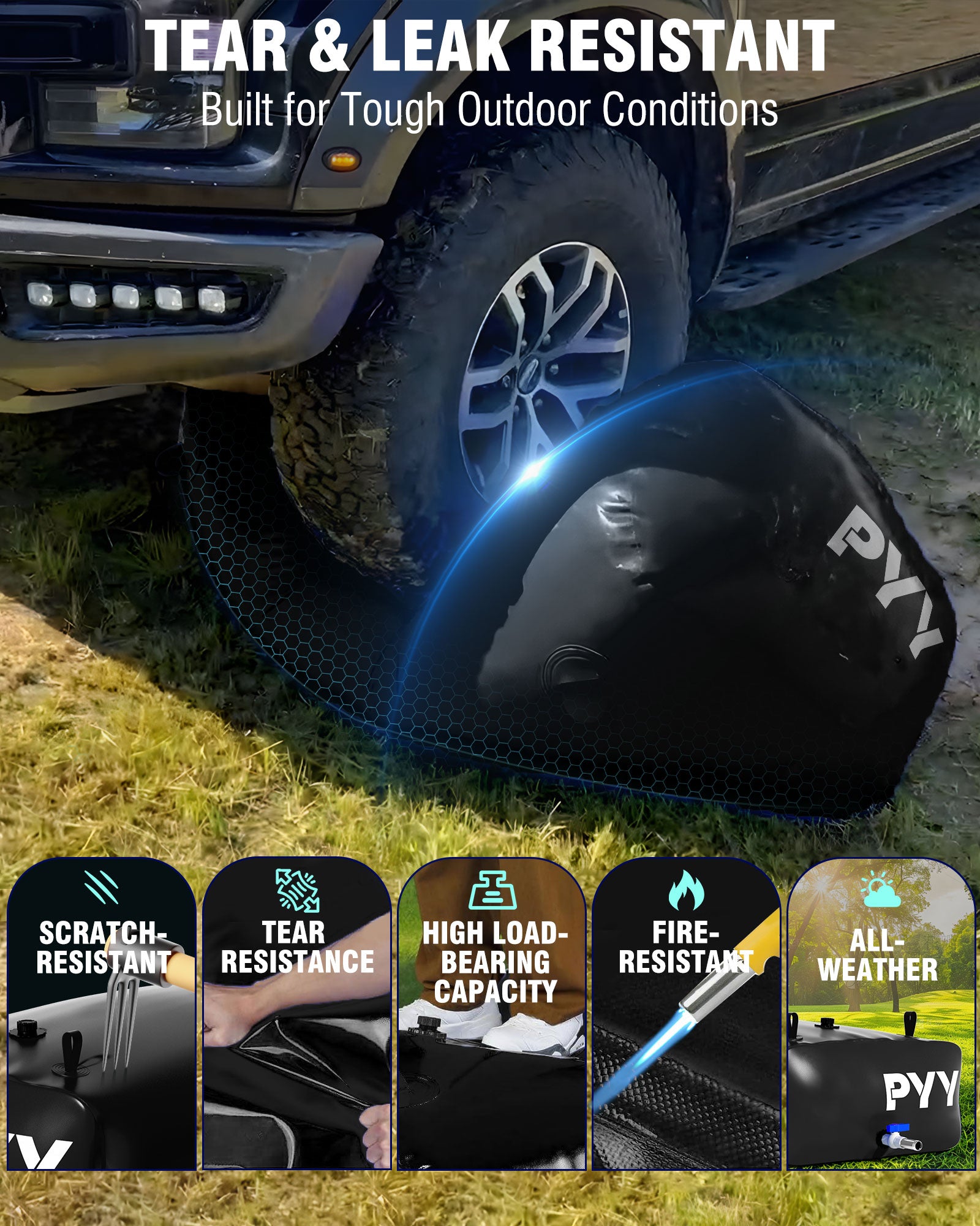 PYY Portable 105 Gallon Water Bladder - Truck Bed,Carrier Cart Large Water Bob Bathtub Emergency Water Bladders for Outdoor RV & Car Camping,Water Bladder Tank with Spigot,Overflow Kit-Black 400L