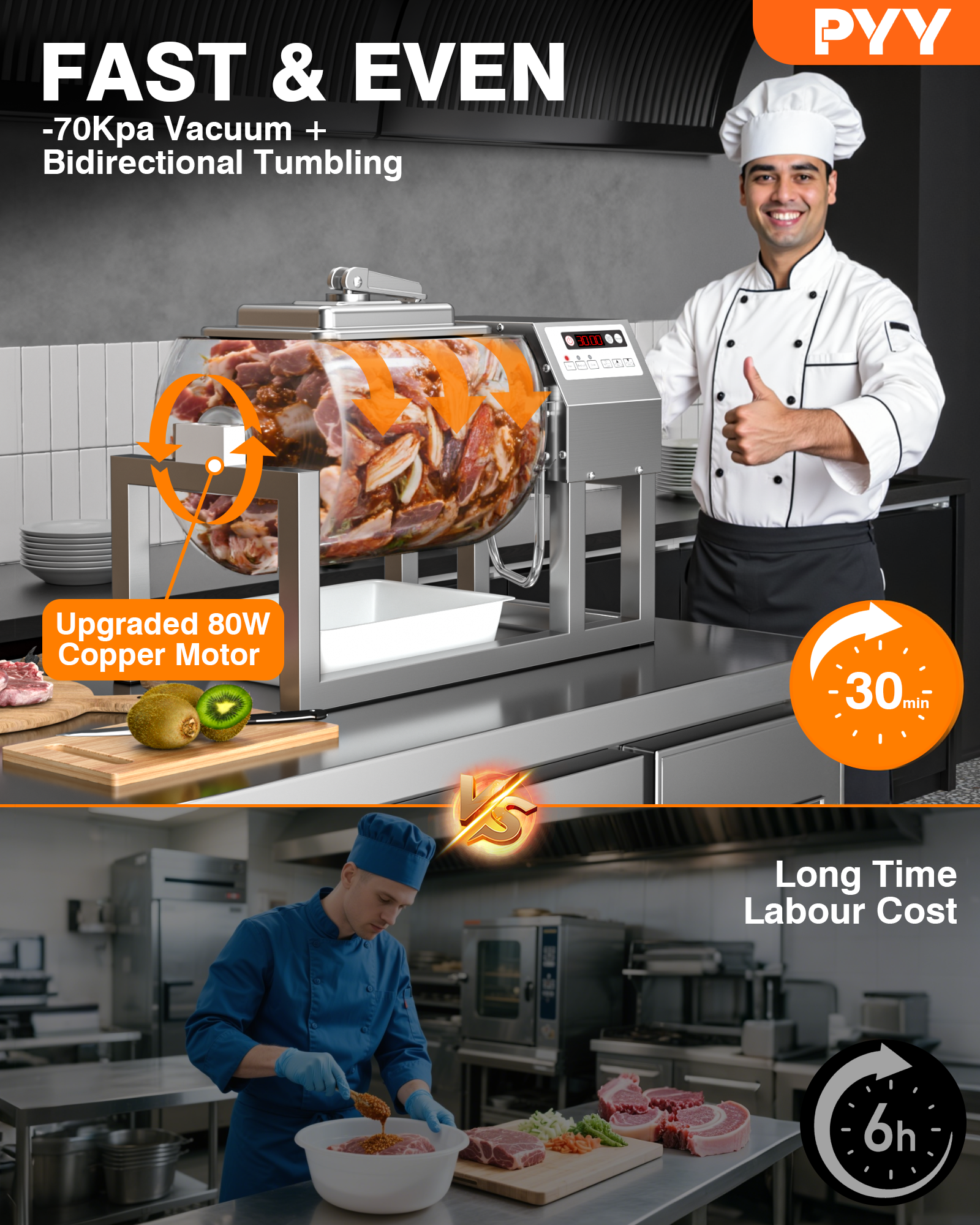 Vacuum Tumbler Marinator - 18L Commercial Meat Tumbler Marinator w/Pressure Gauge, 30 Minute Fast Marinating, Upgraded 80W Copper Motor, 3-Speed, Stainless Steel Meat Tumbler for Catering Kitchen