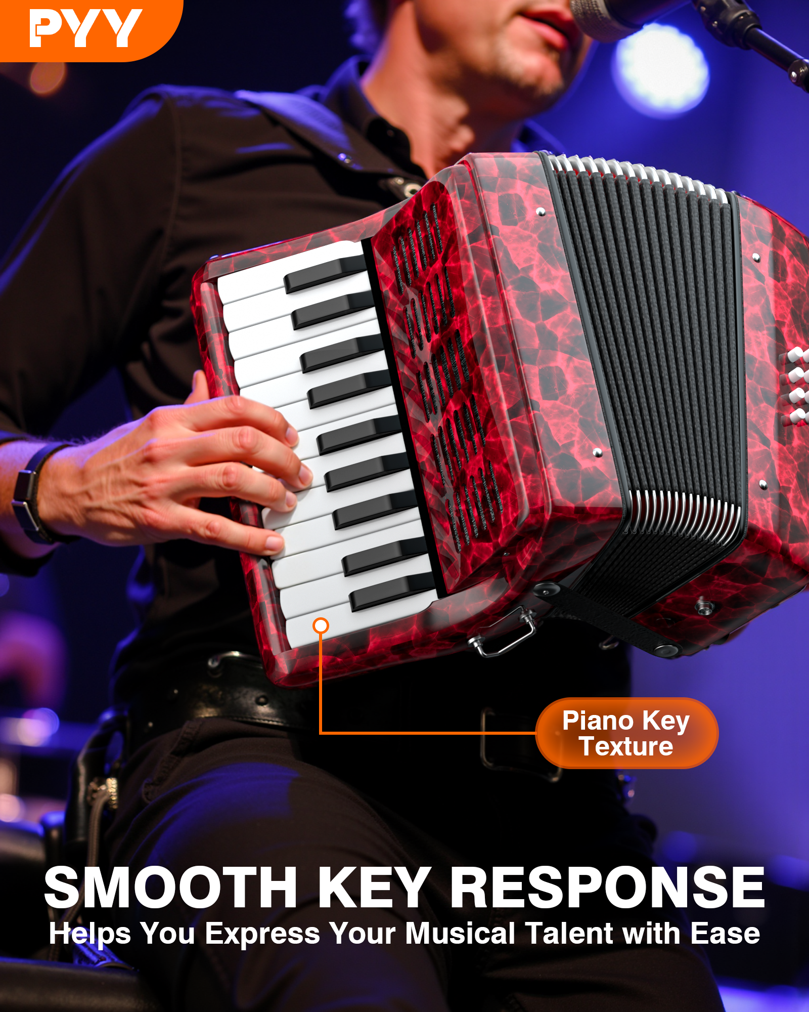 22 Key Piano Accordion - 8 Bass 22-key Accordeon Musical Instrument, Easy Learning, Premium Maple Wood & Leather Bellows, Acordeones para Adultos w/Straps & Backpack for Beginners Students Adults