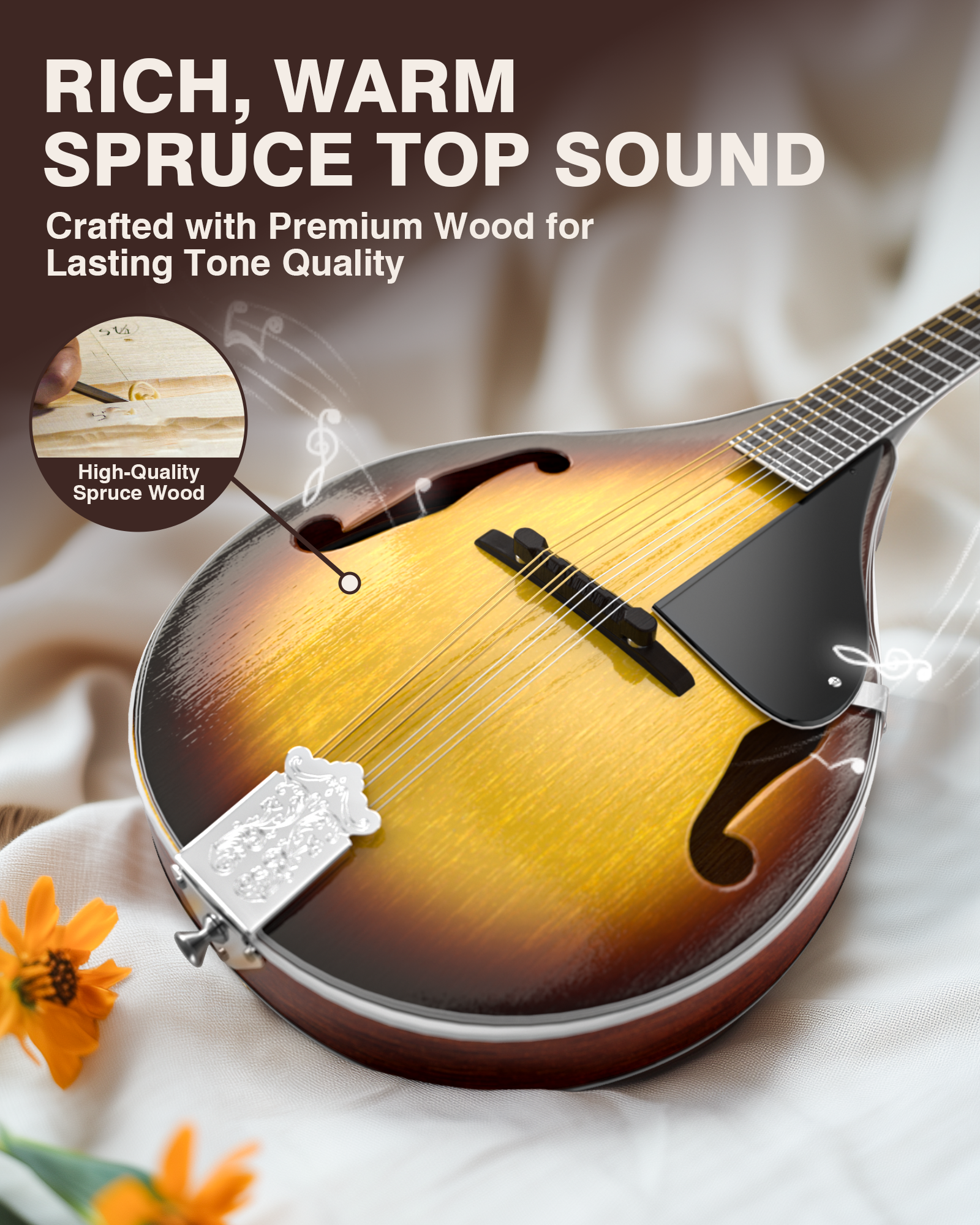 Mandolin Instrument - A Style 8-Strings Mandolin Musical Instrument 27 Inch Mandolins for Beginners Starter Kit with Gig Bag, Spare Strings, Digital Tuner, Capo, 3 Picks, Strap