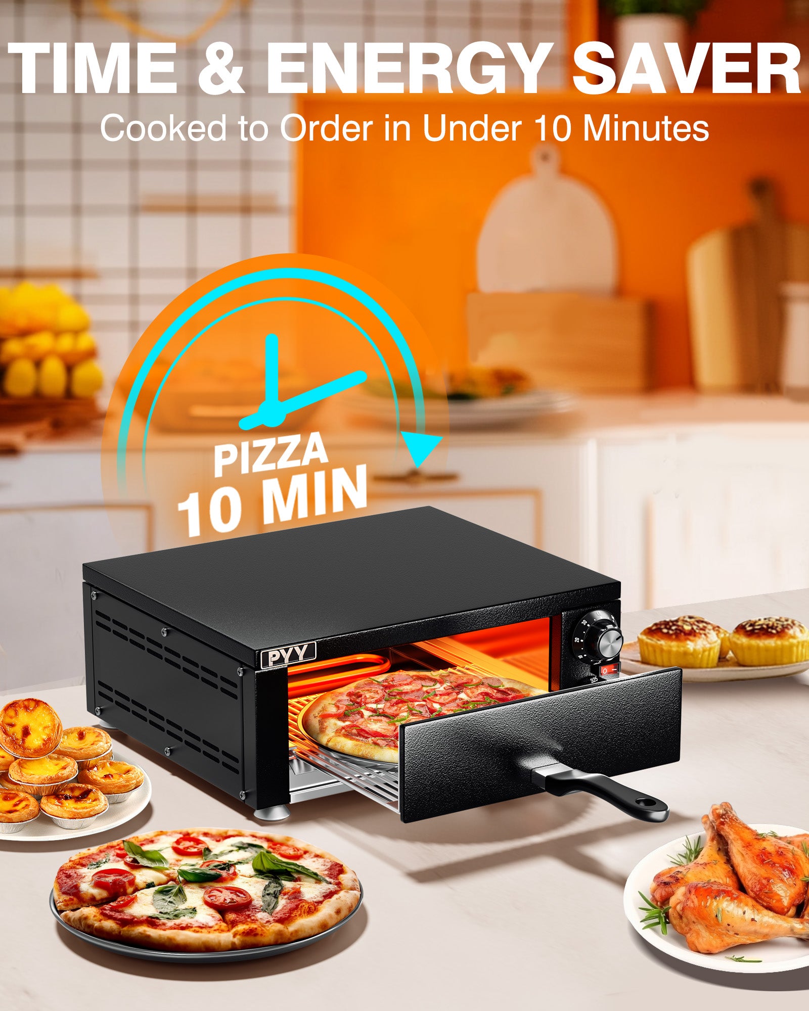 PYY Indoor Electric Pizza Oven - Countertop Pizza Maker Machine Commercial With Crumb Tray for Home 12in