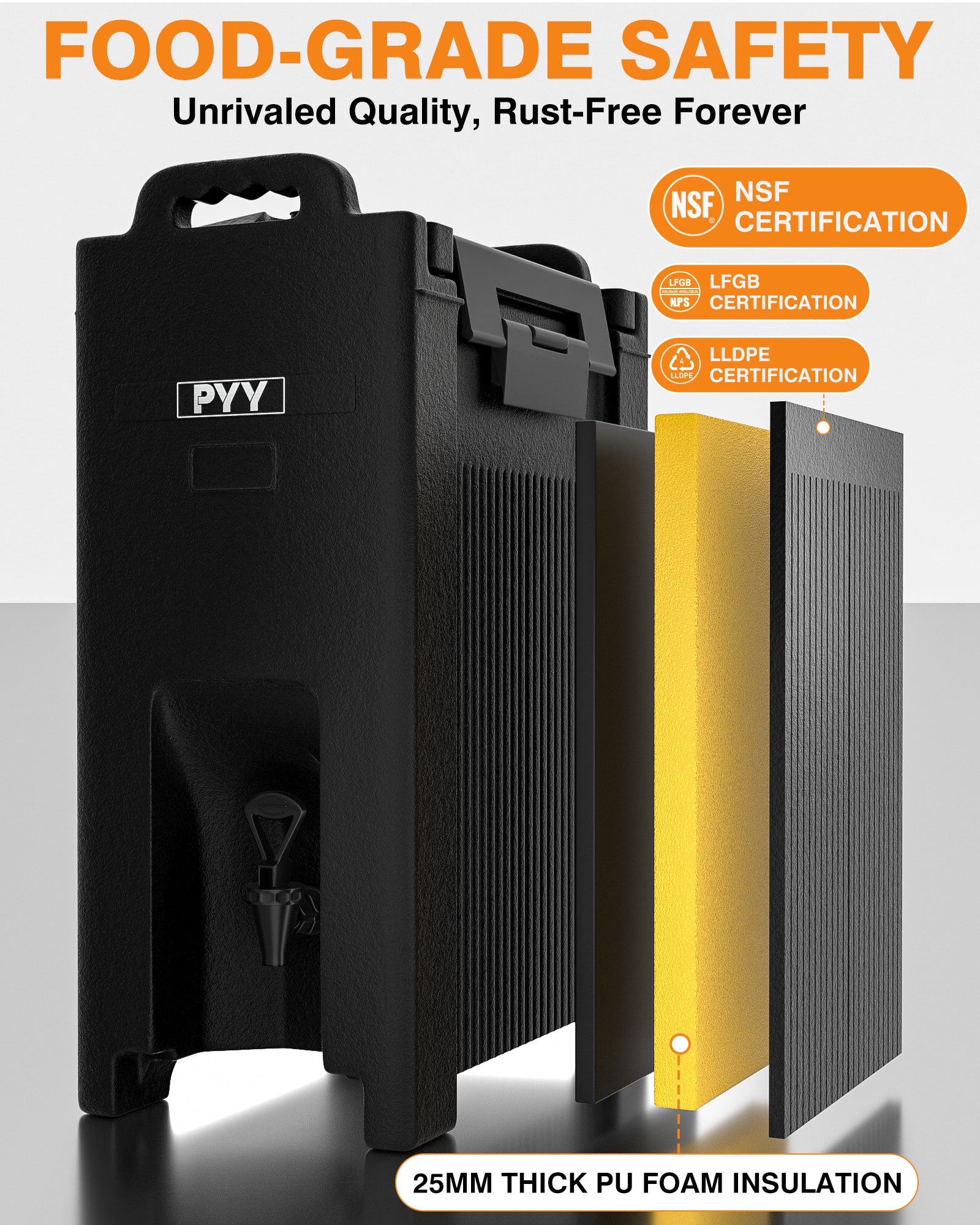 PYY Insulated Beverage Dispenser 5 Gallon, Hot and Cold Drink Water Coffee Carrier with Spigot Handle and Stand, Commercial Thermal Container for Chocolate Cocoa Iced Juice Tea Milk Restaurant Party