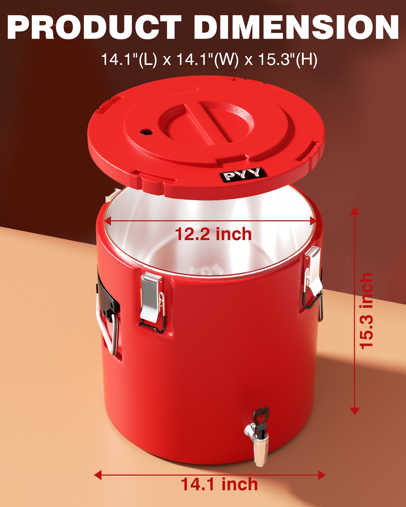PYY Insulated Beverage Dispenser - Stainless Steel Hot and Cold Drink Water Coffee Carrier with Spigot Handle, Commercial Thermal Container for Chocolate Iced Juice Tea Milk Restaurant Party