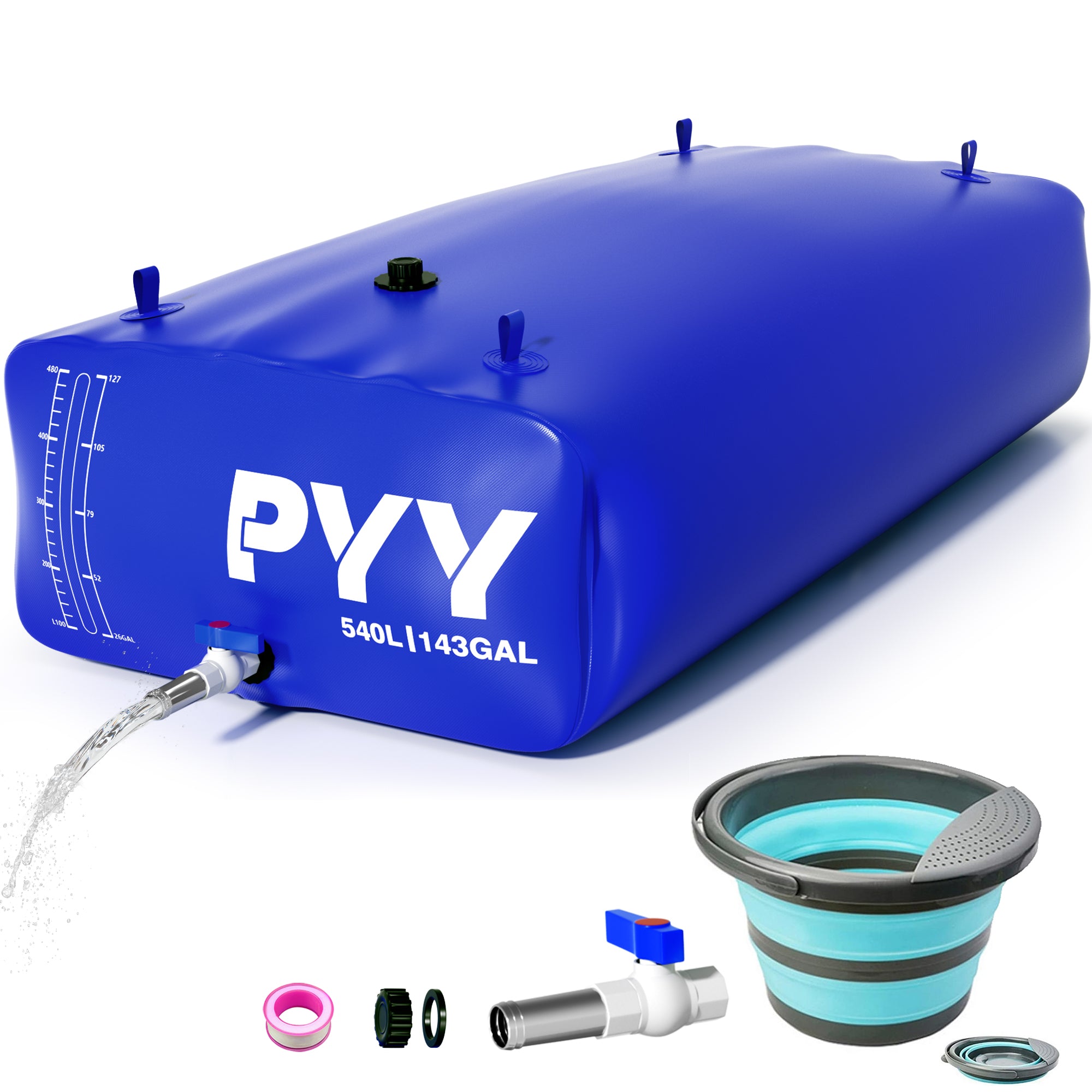 PYY Portable Water Bladder 87 Gallon for Truck Bed & Carrier Cart Water Bob Bathtub Emergency Water Bladder for Outdoor RV & Car Camping Water Storage Bladder with Spigots and Overflow Kit-Black 330L
