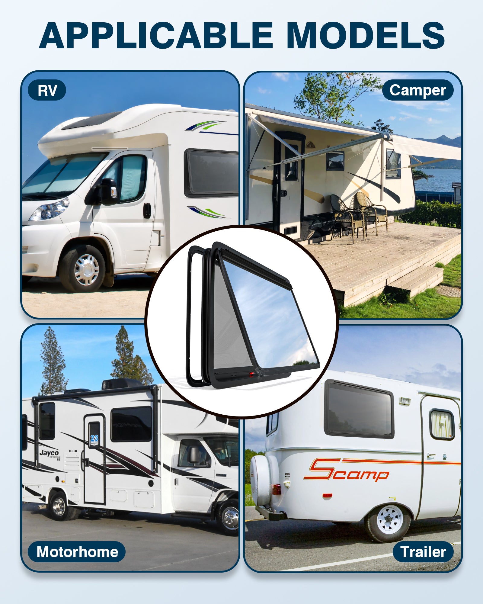 PYY RV Exit Window 36" W X 22" H Camper Windows Replacement with Trim Ring & Sunshade for 2" Wall Thickness, Horizontal RV Emergency Window for Camper Vans Trailers Motorhomes DOT & EMARK Certified