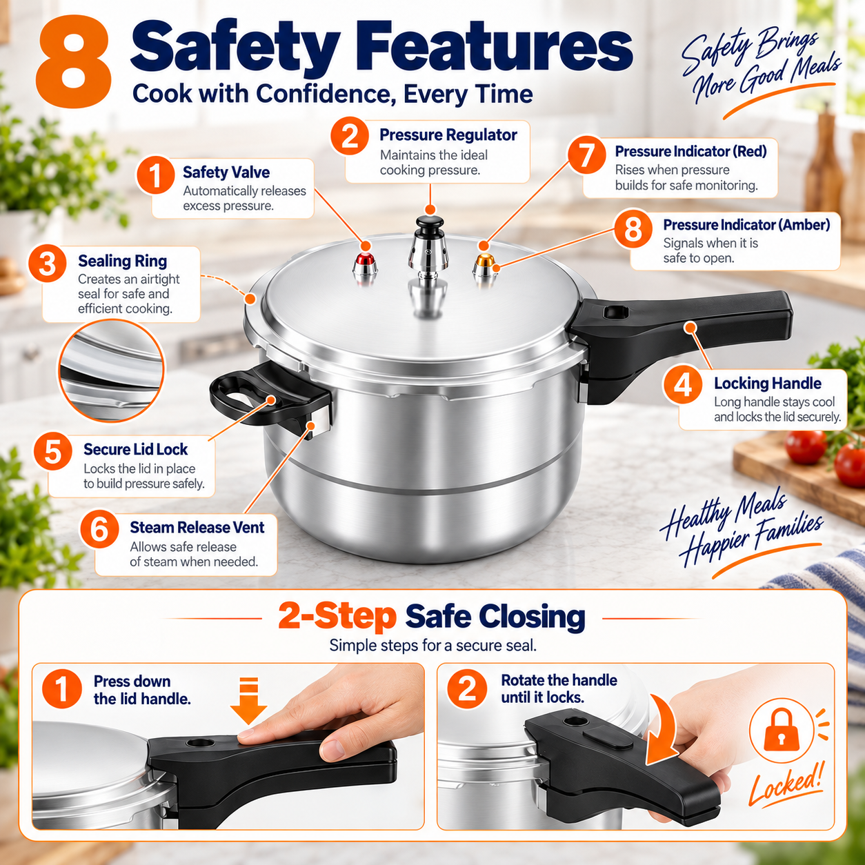 PYY Pressure Cooker,5.5 Quart Aluminum Stovetop Pressure Cooker with Steamer Rack,Gas and Induction Compatible for Commercial and household