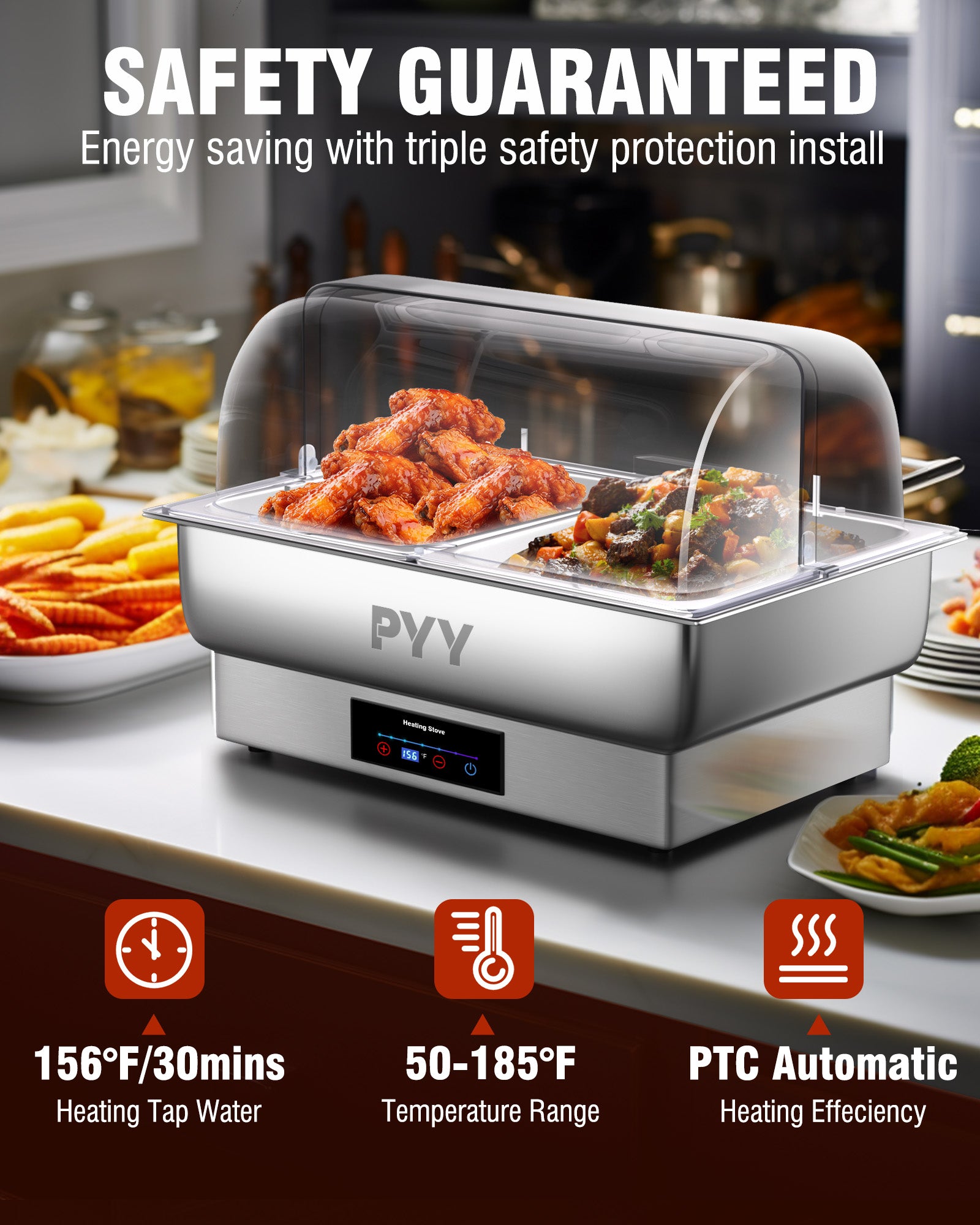 PYY Electric Chafing Dish, Roll Top Chafing Dish Buffet Set,Chaffing Server Set Chafer for Catering,Buffets