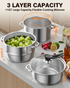 PYY Steam Juice Extractor - 11QT Fruit Vegetables Steam Juicer for Canning, 3-Layer Stainless Steel with Tempered Glass Lid, Hose, Jelly, Syrup, Clamp Steamer Juicer for Making Juice