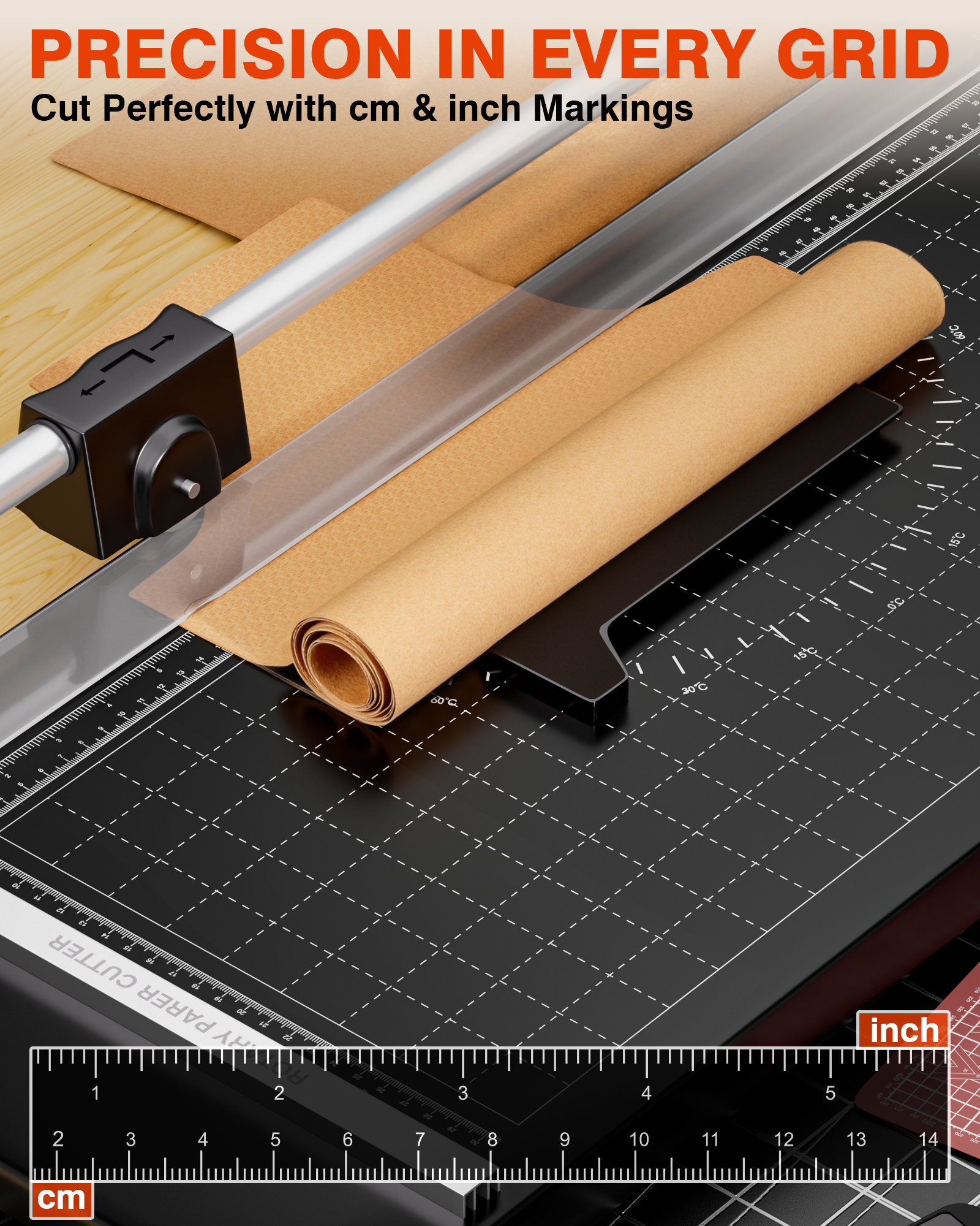 PYY Rotary Paper Cutter - Large Paper Cutter 24 Inch Cutting Length w/Measurement Grid Heavy Duty Self-Sharpening Blade Precision Trimmer for Poster Cardstock Cutting, Photo Trimming, Studio, Office