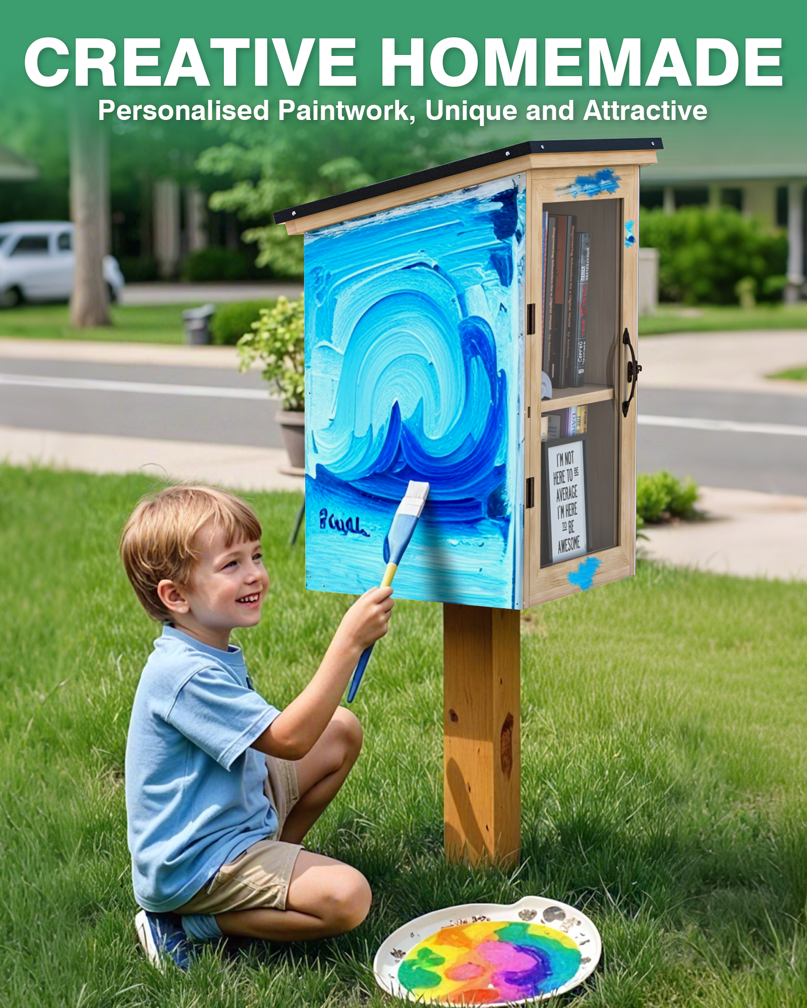 PYY Little Library Box Outdoor - Wooden Free Library Waterproof Roof Sided Acrylic Panels, 2 Layers, Outdoor Library Book Box For Community Book Sharing and Exchange, 15 * 11 * 21 Inch
