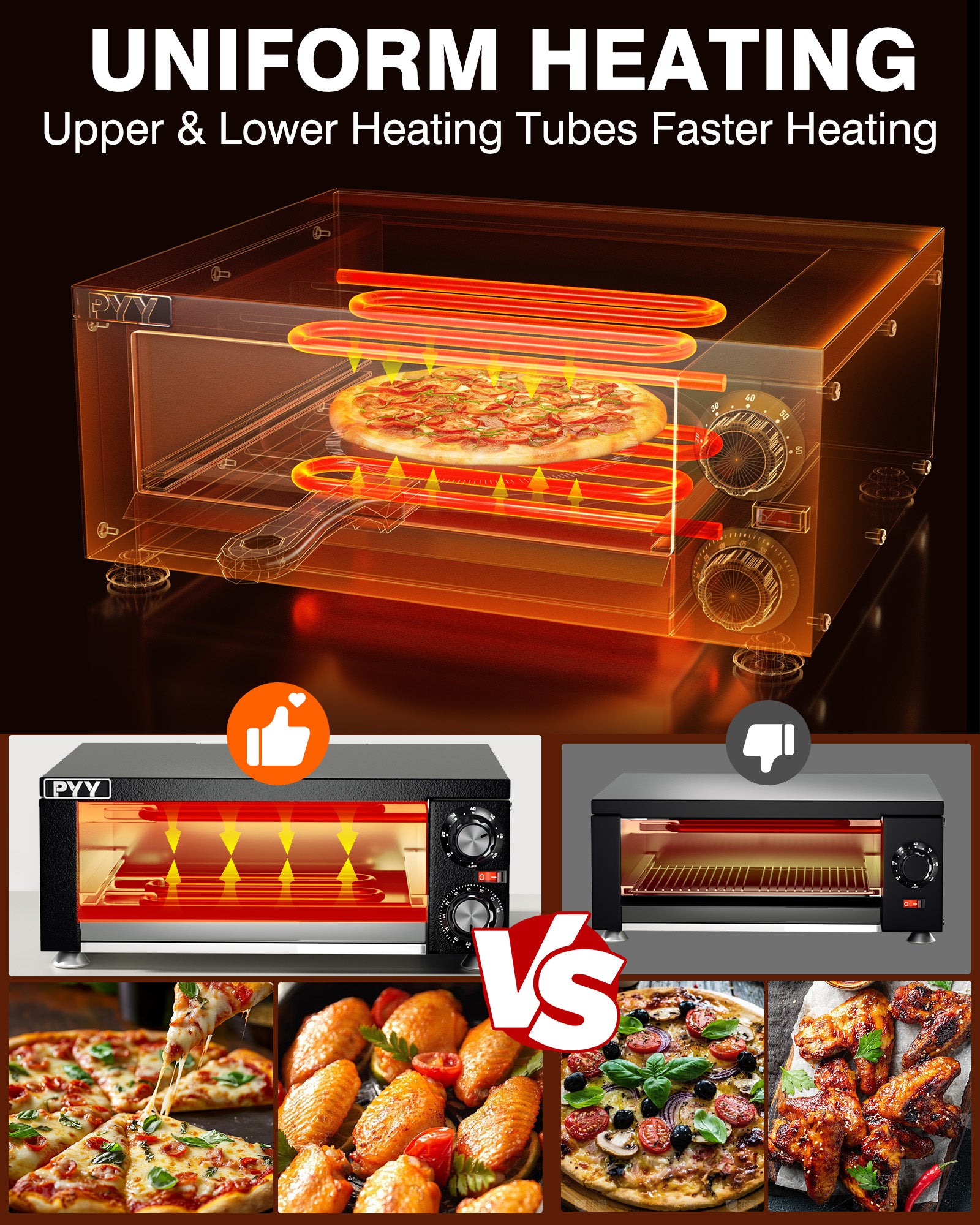 PYY Indoor Electric Pizza Oven - Countertop Pizza Maker Machine Commercial With Crumb Tray for Home 12in