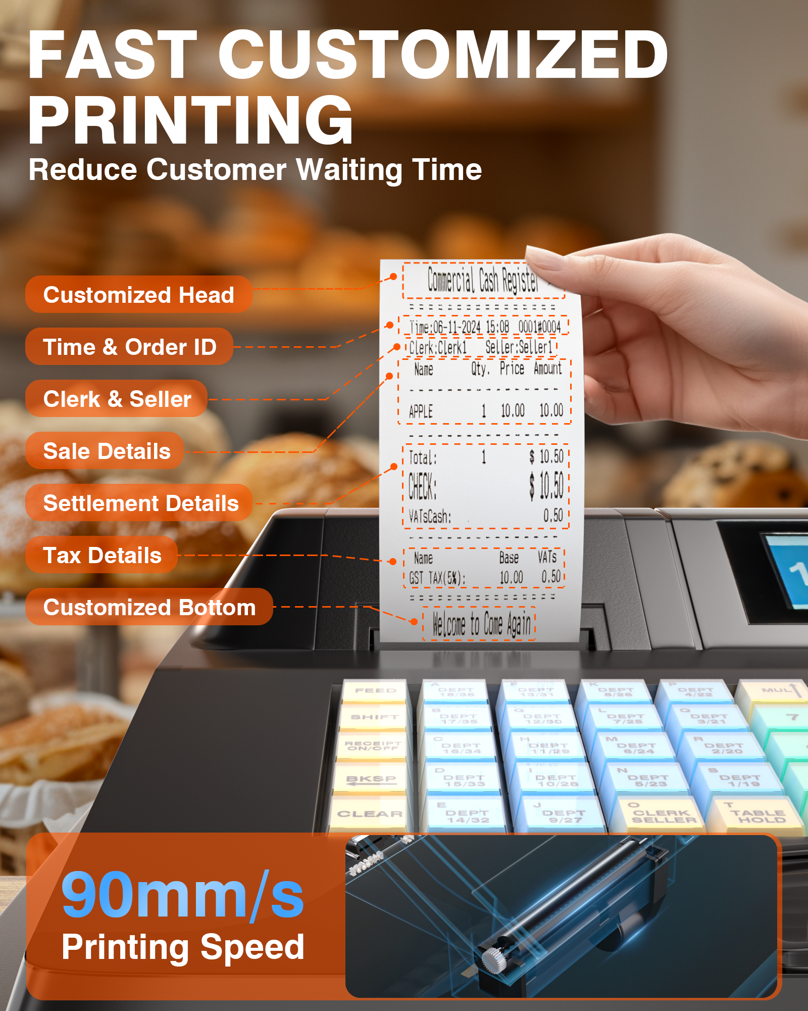 PYY Cash Register for Small Businesses - Electronic Commercial Caja Registradora para Negocio with Lock Cash Drawer Box, 48 Keys, 8 Digital Dual Display for Retail Restaurant Supermarket