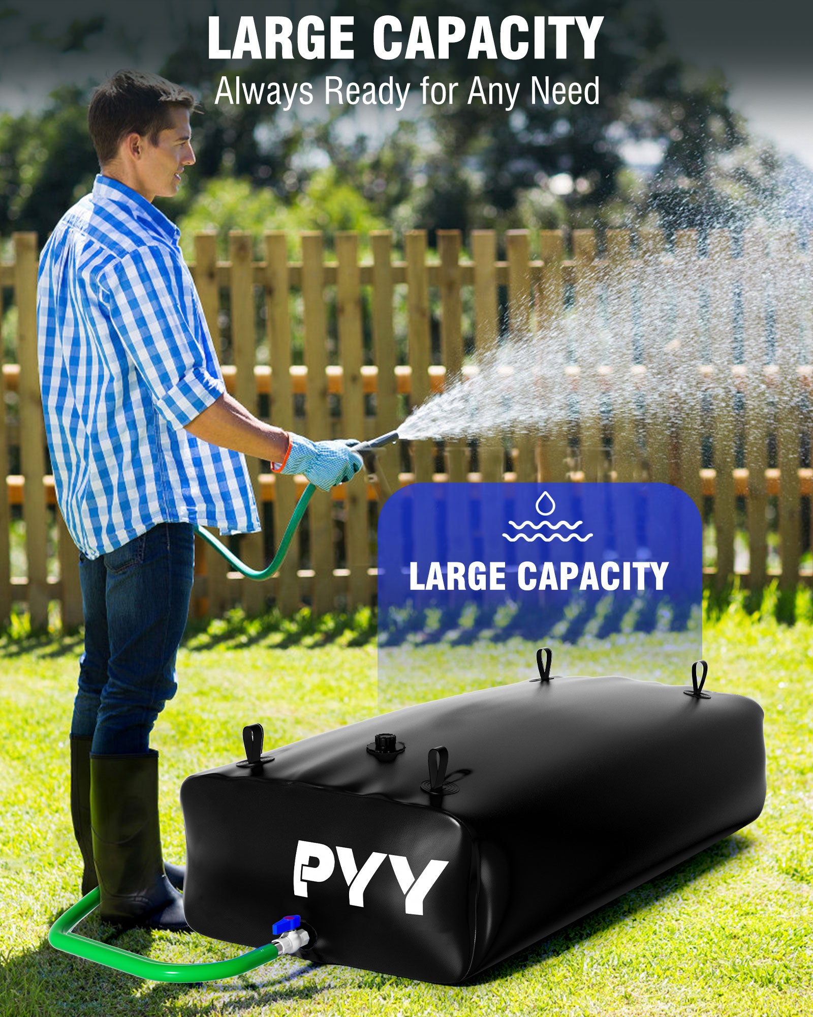 PYY Portable Water Bladder 87 Gallon for Truck Bed & Carrier Cart Water Bob Bathtub Emergency Water Bladder for Outdoor RV & Car Camping Water Storage Bladder with Spigots and Overflow Kit-Black 330L