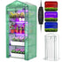 PYY Mini Indoor Greenhouse with Grow Light - Small Portable Outdoor Plant Green House Cabinet with Wheels, Thermometer, PE Tent Cover, 4 Dimmable 3 Color 2FT 36W LED Kit, 4 Tier Gardening Shelves