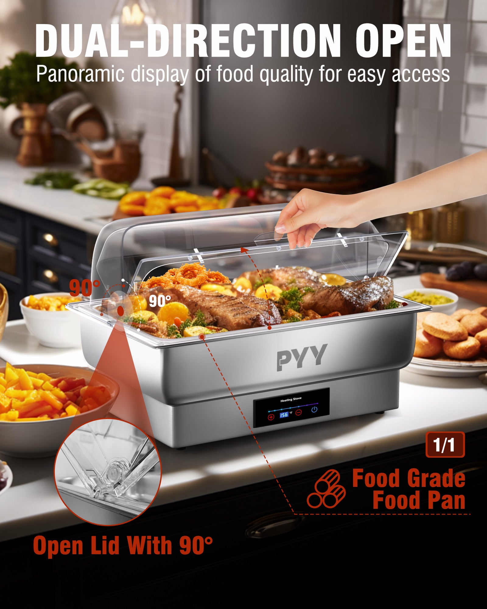 PYY Electric Chafing Dish, Roll Top Chafing Dish Buffet Set,Chaffing Server Set Chafer for Catering,Buffets