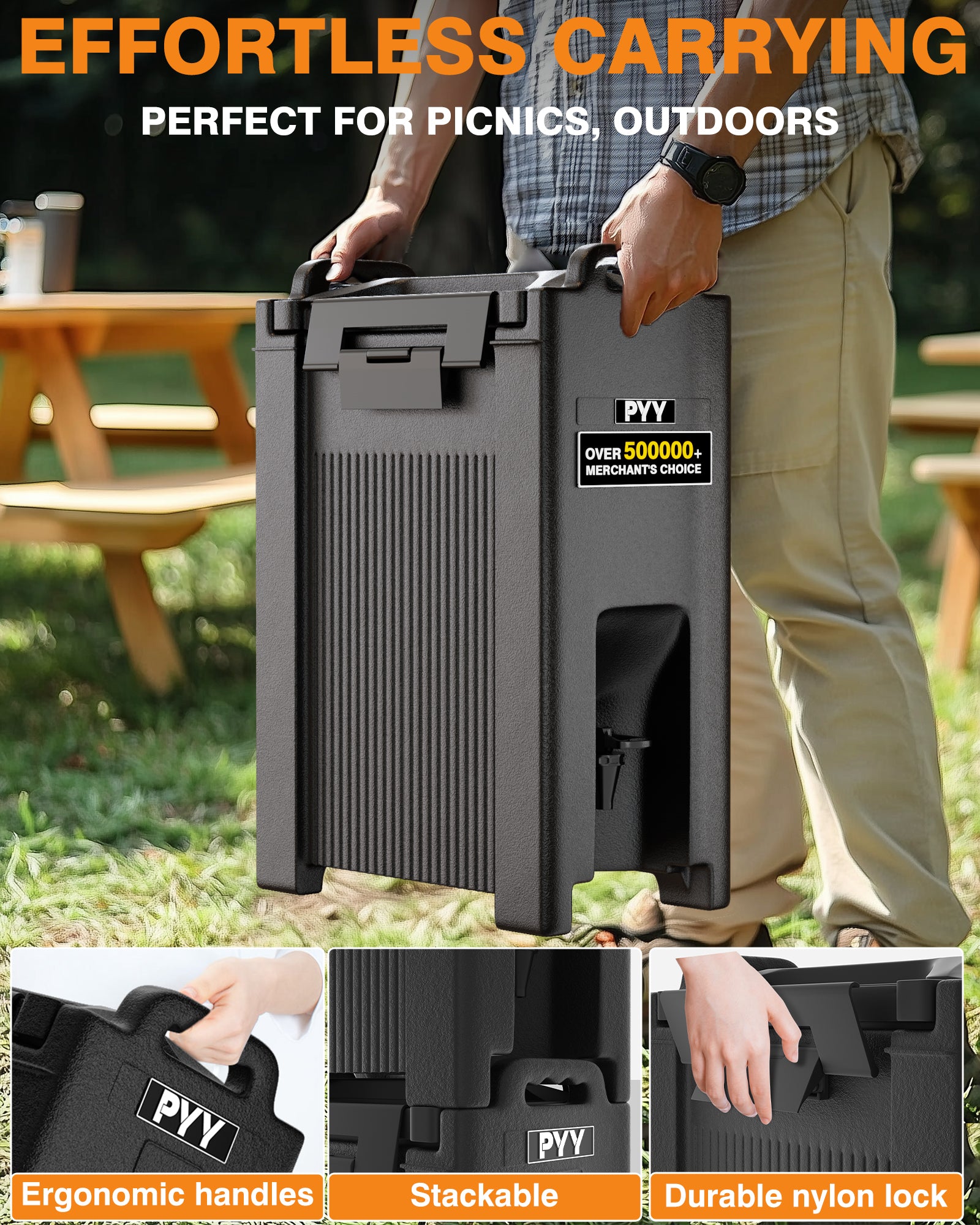 PYY Insulated Beverage Dispenser 5 Gallon, Hot and Cold Drink Water Coffee Carrier with Spigot Handle and Stand, Commercial Thermal Container for Chocolate Cocoa Iced Juice Tea Milk Restaurant Party
