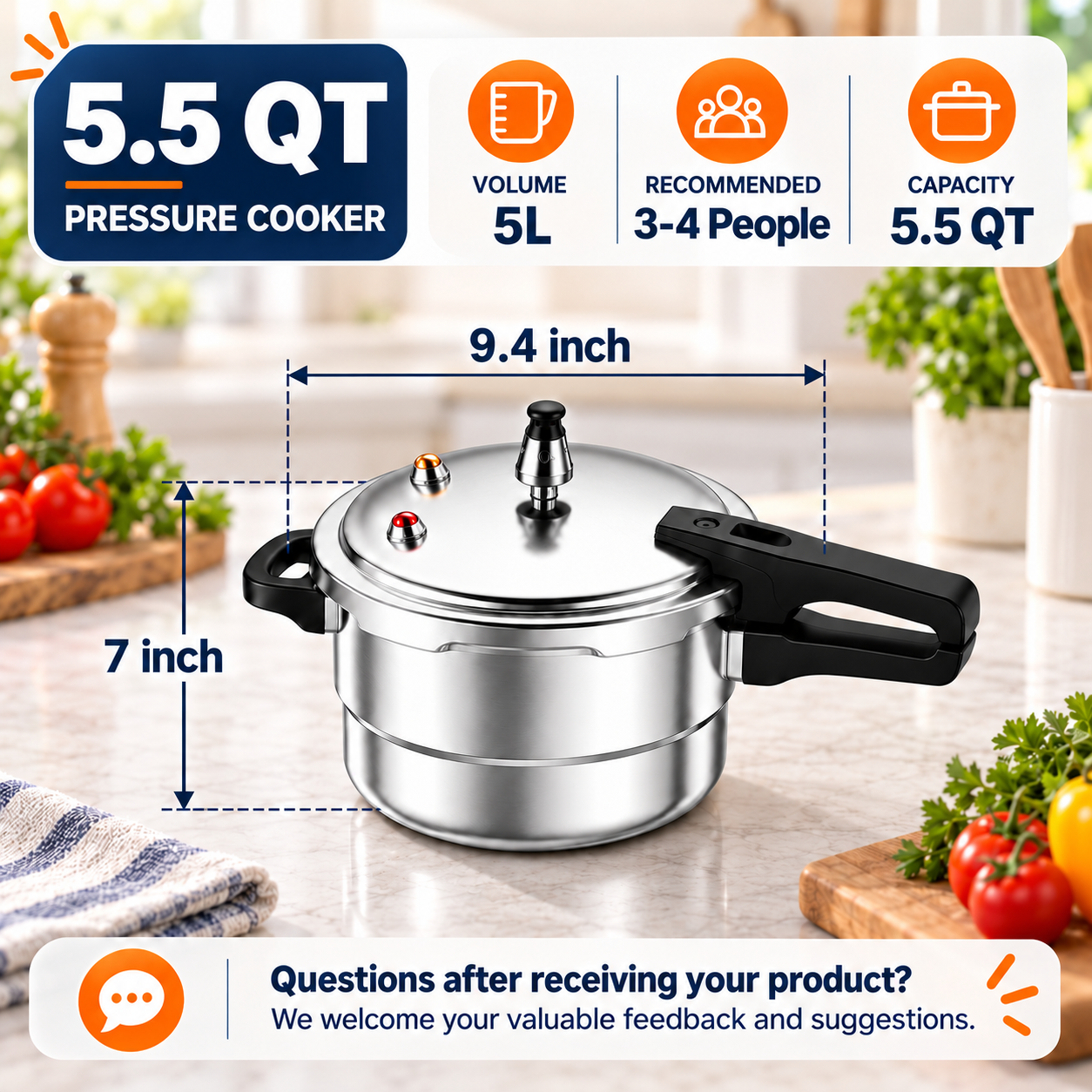 PYY Pressure Cooker,5.5 Quart Aluminum Stovetop Pressure Cooker with Steamer Rack,Gas and Induction Compatible for Commercial and household