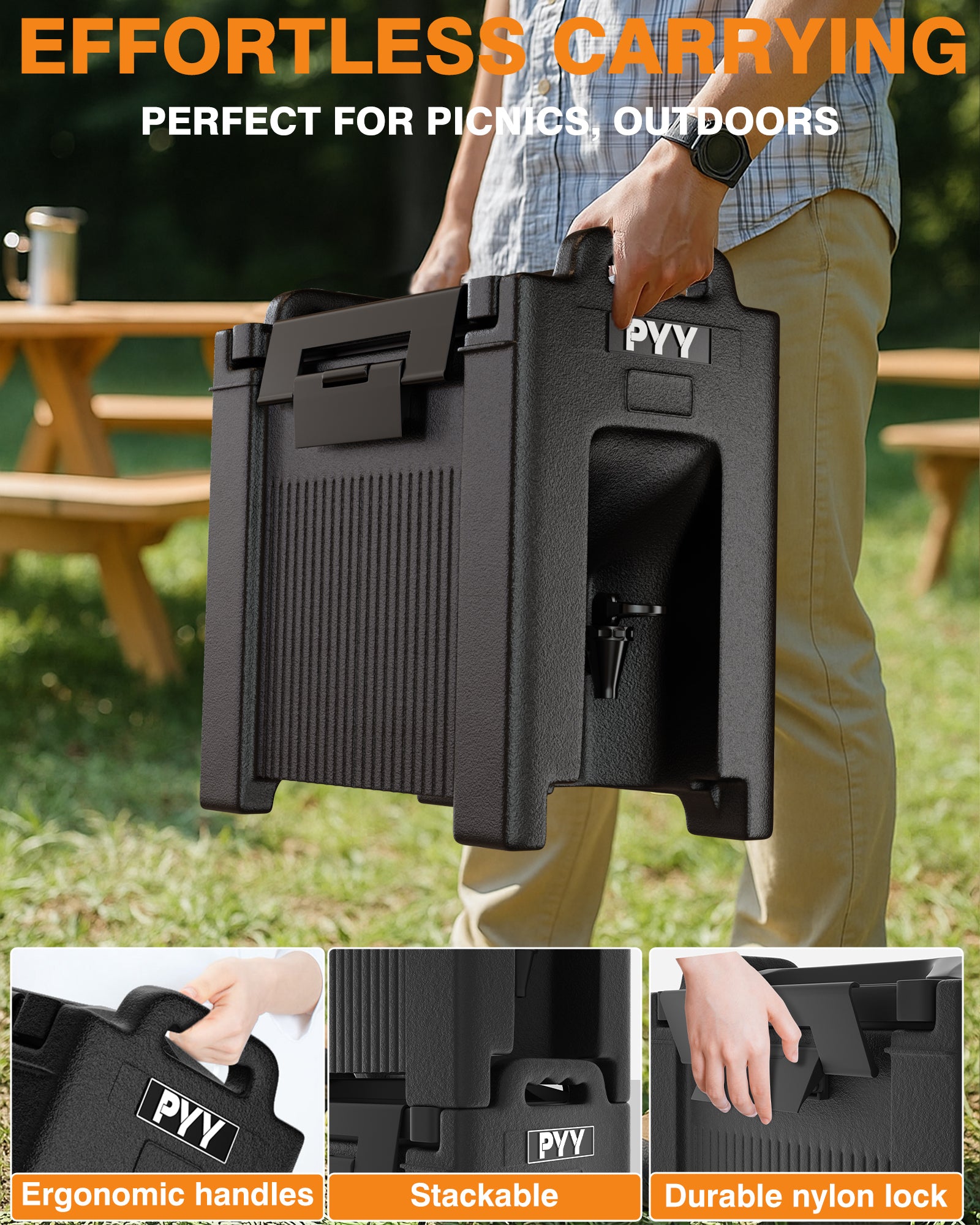 PYY Insulated Beverage Dispenser 2.5 Gallon,Hot and Cold Drink Container with Handles,Food-grade LLDPE Material,Thermal Drink Dispenser Cooler Server carrier For Commercial Catering and Gatherings