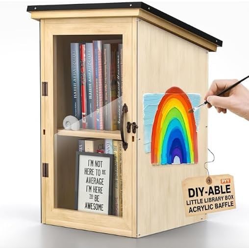 PYY Little Library Box Outdoor - Wooden Free Library Waterproof Roof Sided Acrylic Panels, 2 Layers, Outdoor Library Book Box For Community Book Sharing and Exchange, 15 * 11 * 21 Inch