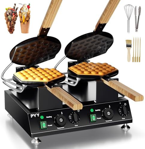 PYY Bubble Waffle Maker - Easy Clean，Double 180° Rotate, Non-stick, 1500W, 110V, 50-250℃, Commercial & Home Use, Stainless Steel