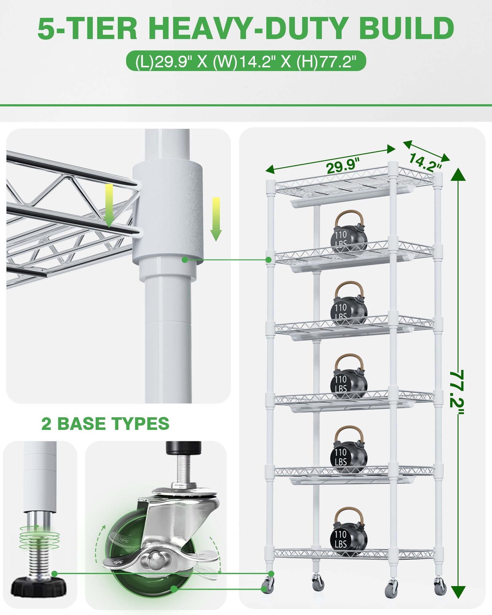 PYY Mini Indoor Greenhouse with Grow Light - 5 Tier Gardening Shelves Small Portable Outdoor Plant Green House Cabinet with Wheels, 600D Oxford Tent Cover, 60W PPFD T8 LED, Timer, Thermometer