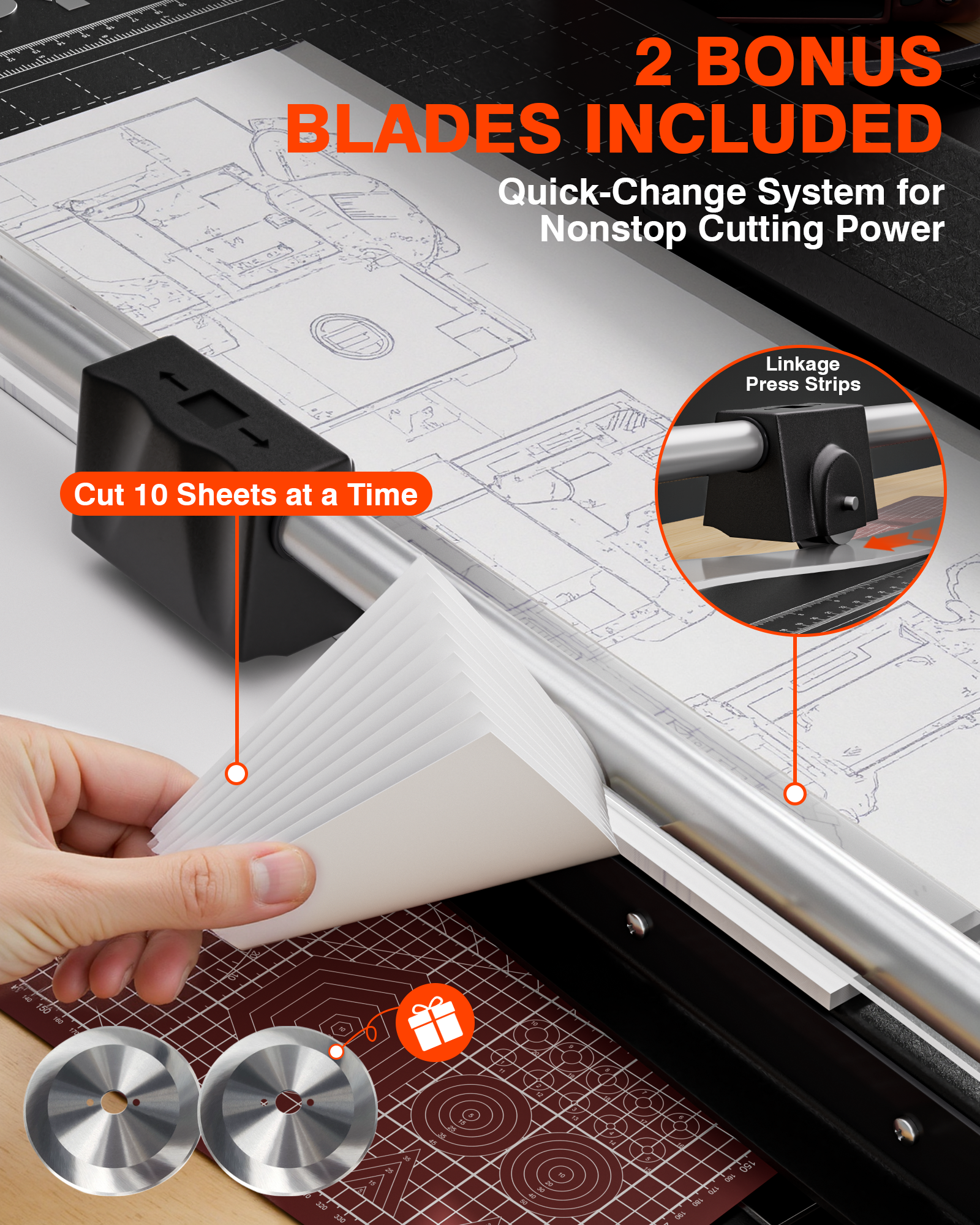 PYY Rotary Paper Cutter - Large Paper Cutter 24 Inch Cutting Length w/Measurement Grid Heavy Duty Self-Sharpening Blade Precision Trimmer for Poster Cardstock Cutting, Photo Trimming, Studio, Office