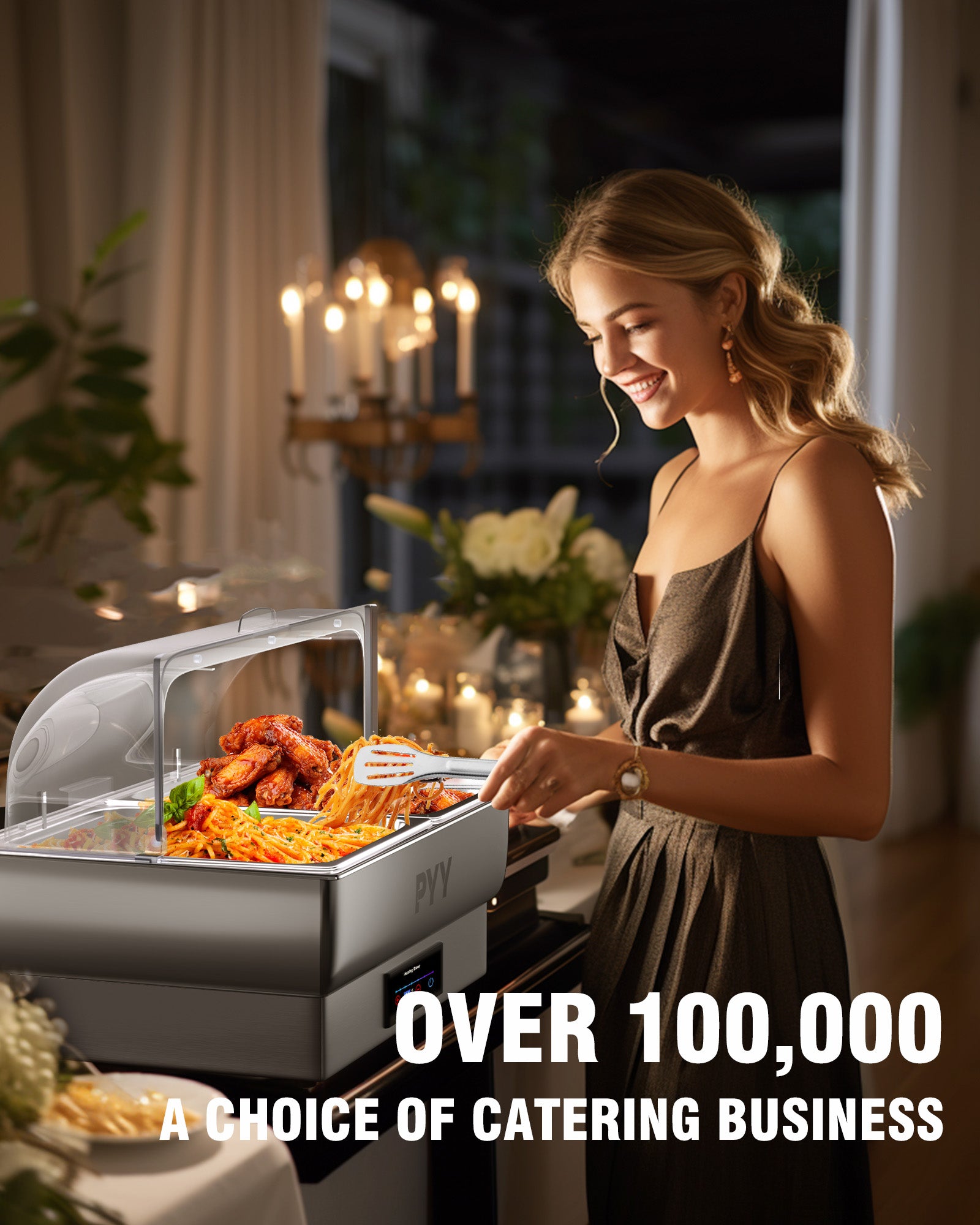PYY Electric Chafing Dish, Roll Top Chafing Dish Buffet Set,Chaffing Server Set Chafer for Catering,Buffets