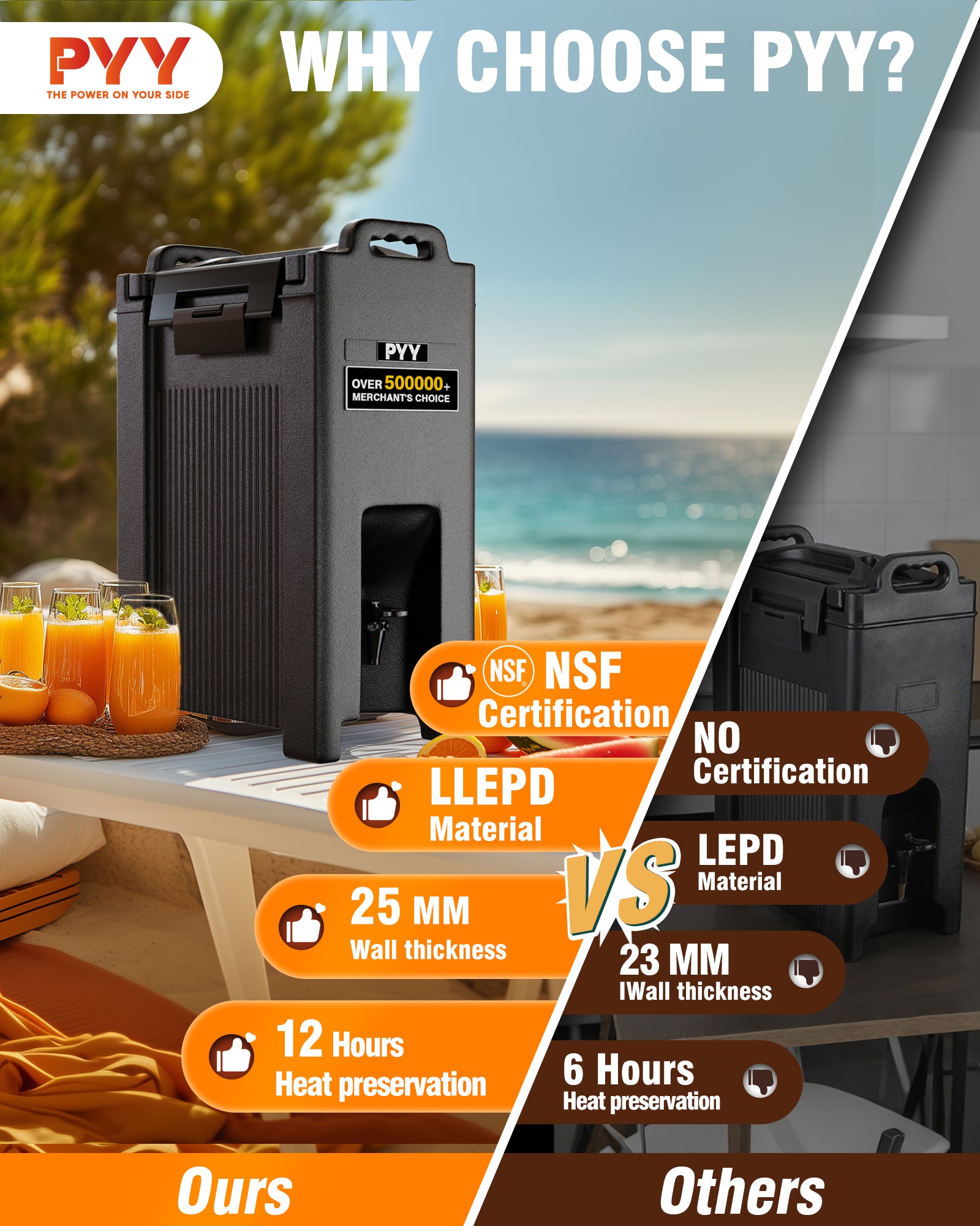 PYY Insulated Beverage Dispenser 5 Gallon, Hot and Cold Drink Water Coffee Carrier with Spigot Handle and Stand, Commercial Thermal Container for Chocolate Cocoa Iced Juice Tea Milk Restaurant Party