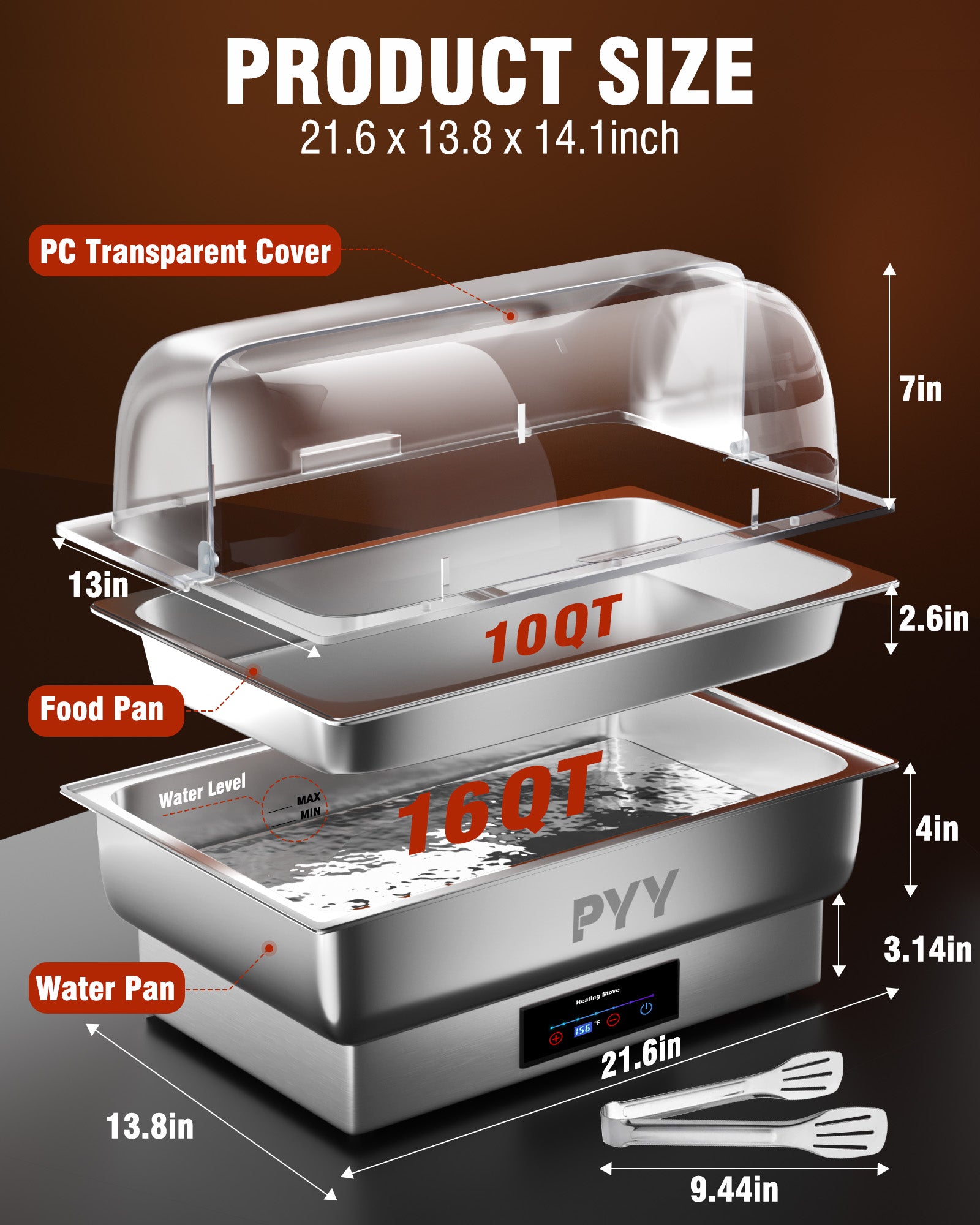 PYY Electric Chafing Dish, Roll Top Chafing Dish Buffet Set,Chaffing Server Set Chafer for Catering,Buffets
