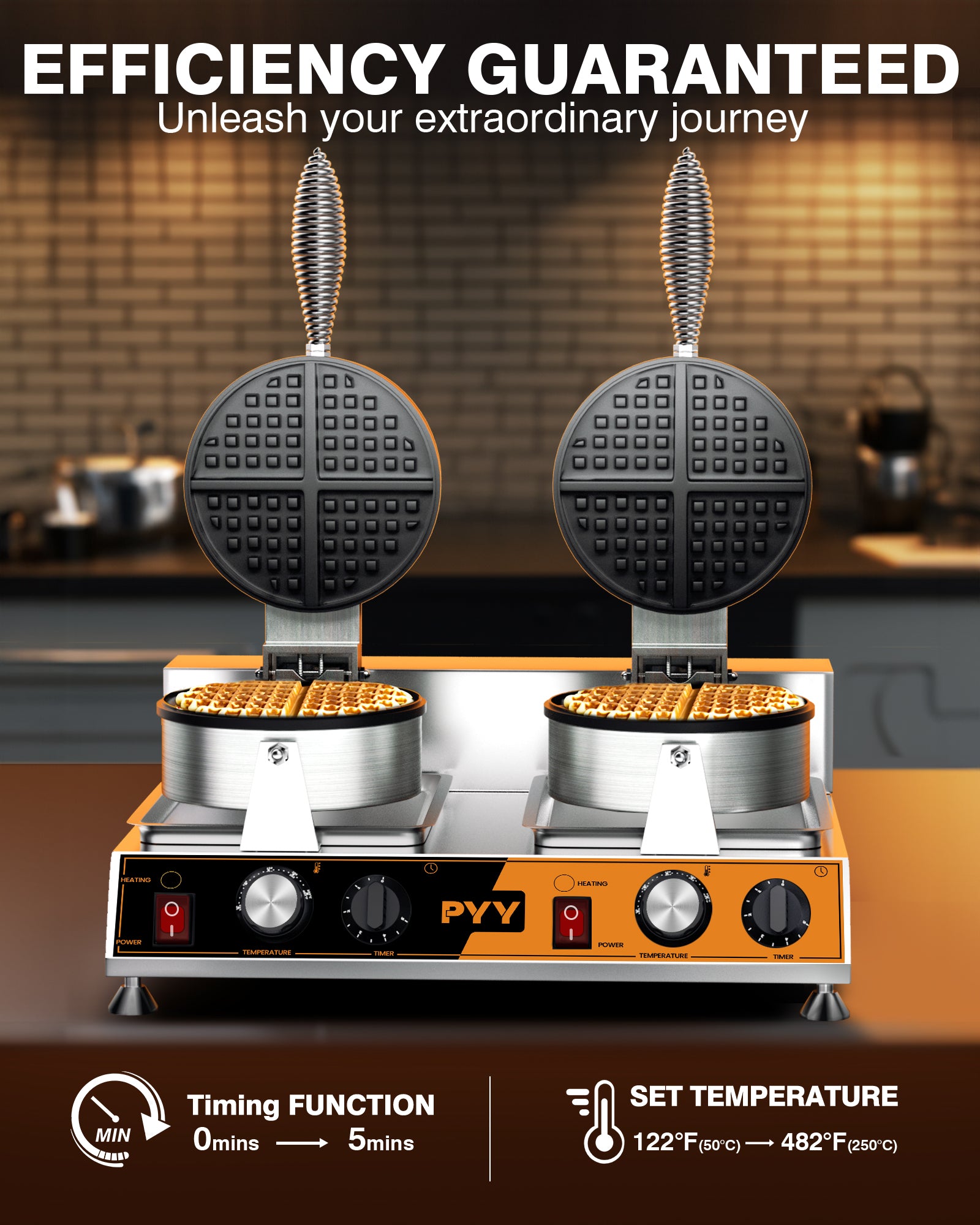 PYY Commercial Waffle Maker - Double Waffle Maker Non-stick for Party Food Stall,Restaurant, Large, Stainless Steel