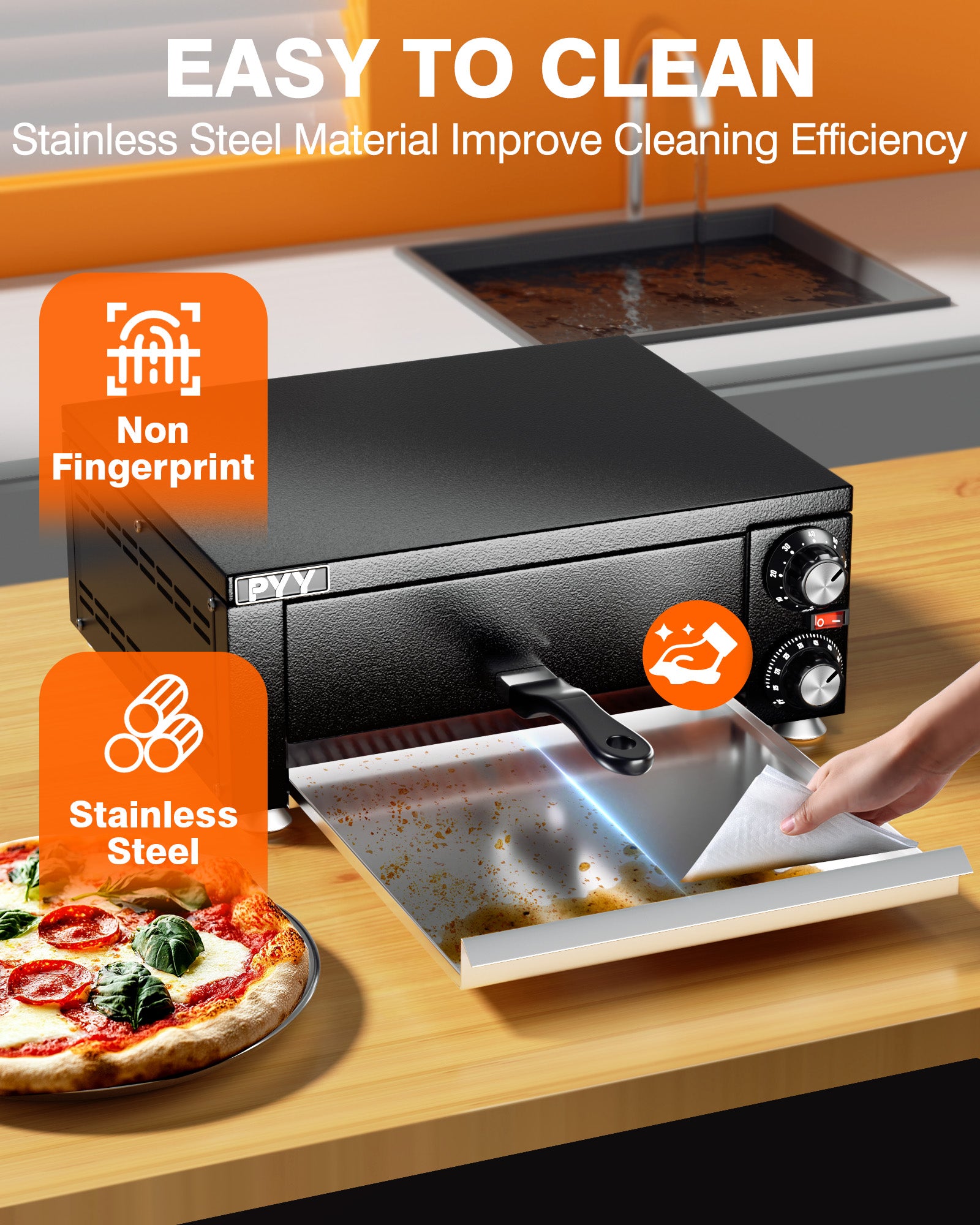 PYY Indoor Electric Pizza Oven - Countertop Pizza Maker Machine Commercial With Crumb Tray for Home 12in