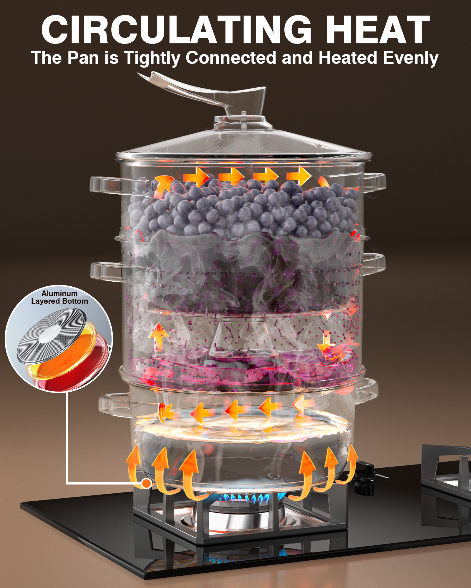 PYY Steam Juice Extractor - 11QT Fruit Vegetables Steam Juicer for Canning, 3-Layer Stainless Steel with Tempered Glass Lid, Hose, Jelly, Syrup, Clamp Steamer Juicer for Making Juice