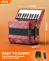 22 Key Piano Accordion - 8 Bass 22-key Accordeon Musical Instrument, Easy Learning, Premium Maple Wood & Leather Bellows, Acordeones para Adultos w/Straps & Backpack for Beginners Students Adults