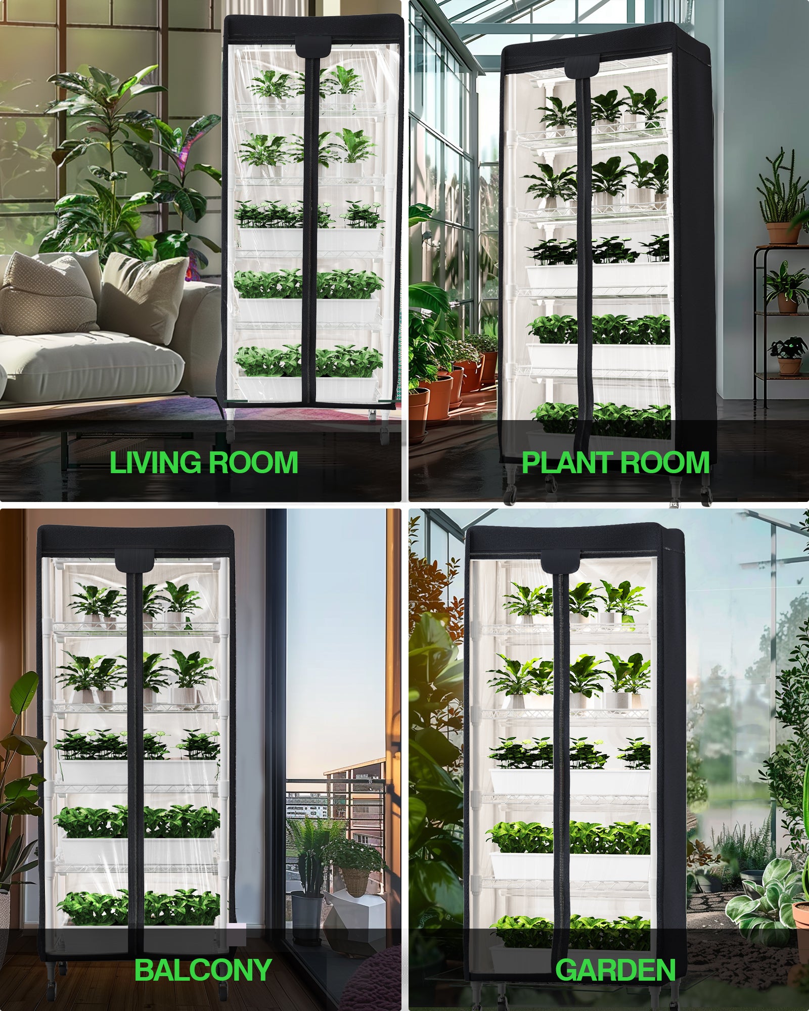 PYY Mini Indoor Greenhouse with Grow Light - 5 Tier Gardening Shelves Small Portable Outdoor Plant Green House Cabinet with Wheels, 600D Oxford Tent Cover, 60W PPFD T8 LED, Timer, Thermometer
