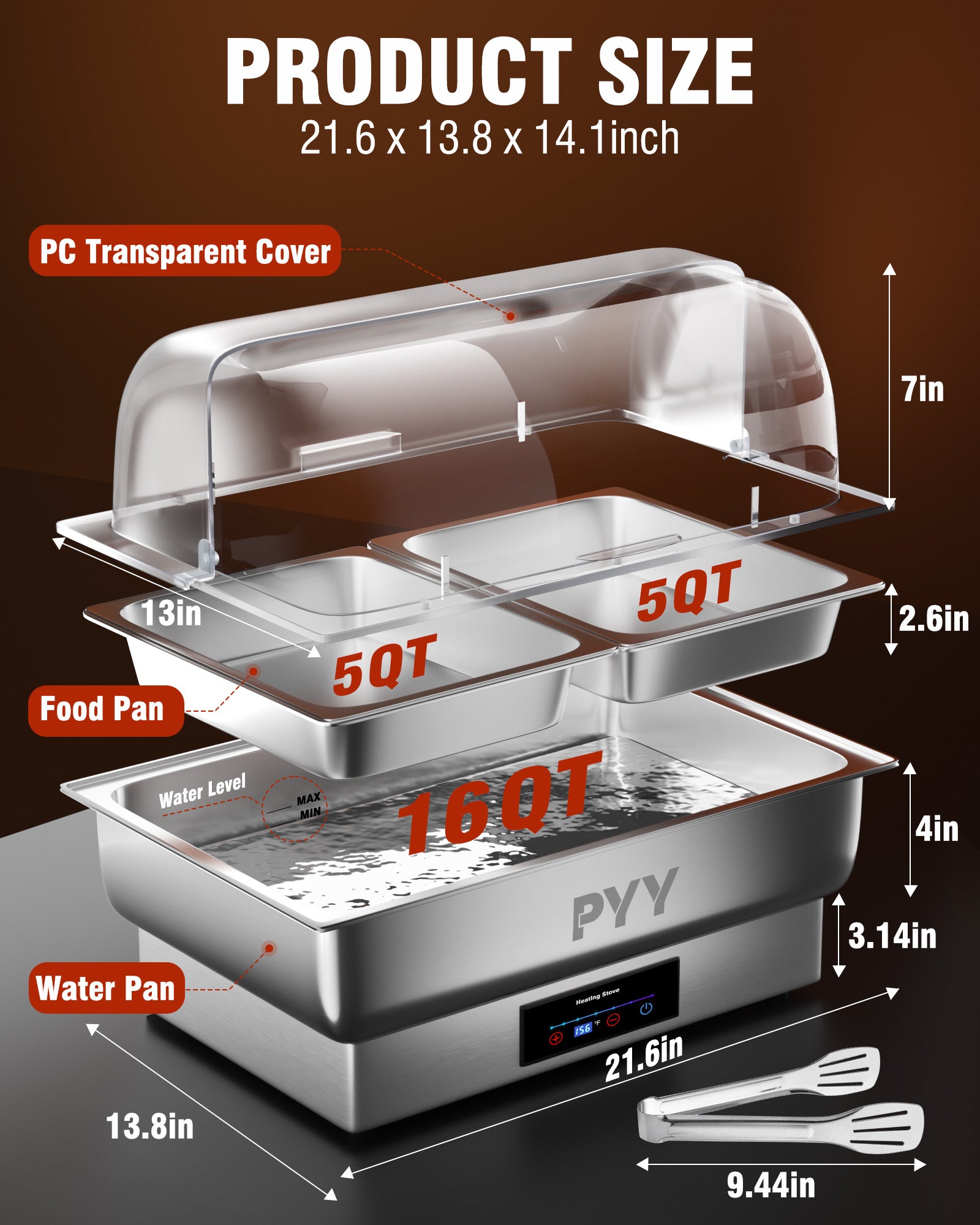 PYY Electric Chafing Dish, Roll Top Chafing Dish Buffet Set,Chaffing Server Set Chafer for Catering,Buffets