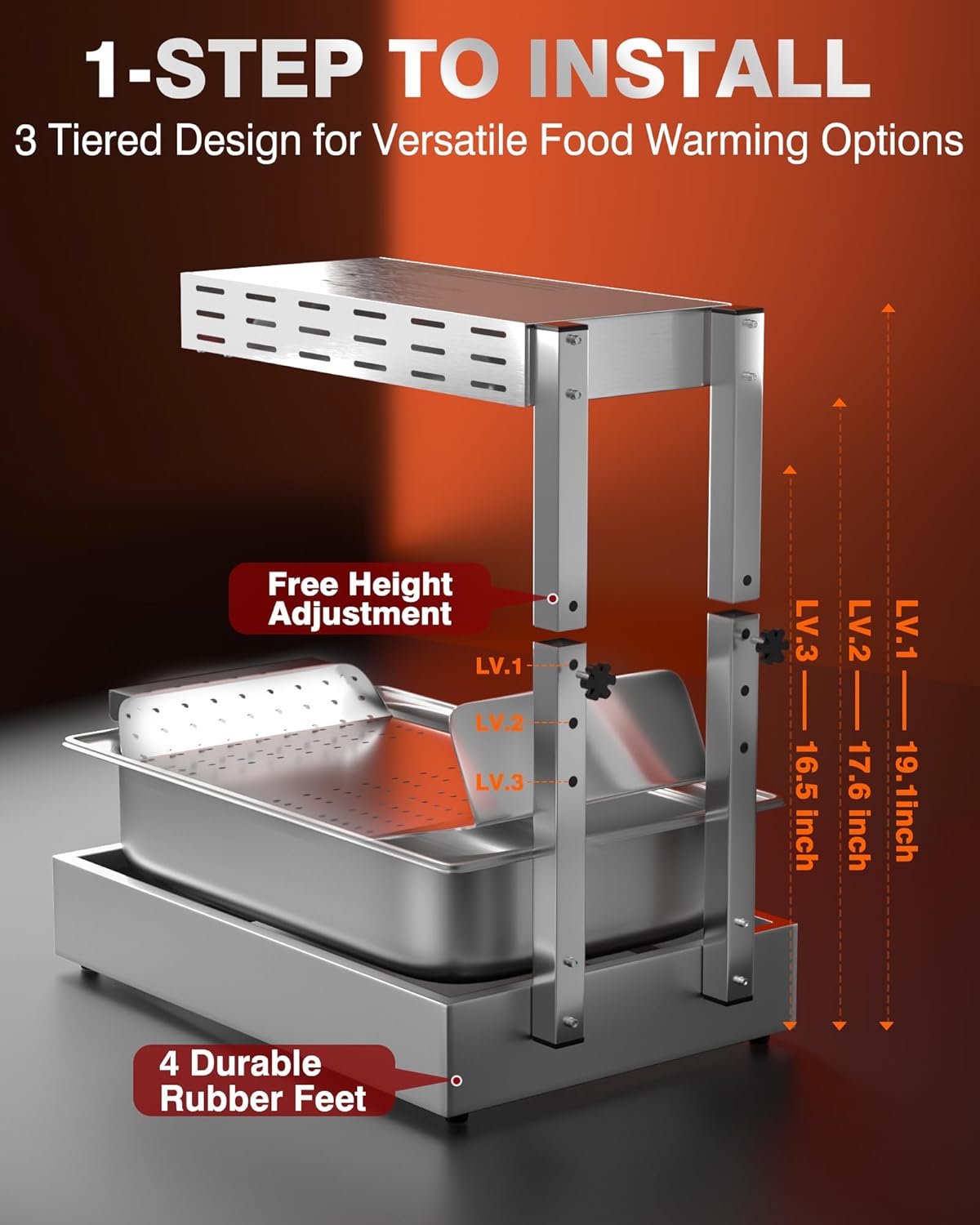 PYY French Fry Warmer - Upgrade Commercial Food Heat Lamp Fry Dump Station Chip Warmer Food Warmer Adjustable Height Temp 86°F-156°F Countertop Freestanding Food Truck Restaurant Buffet