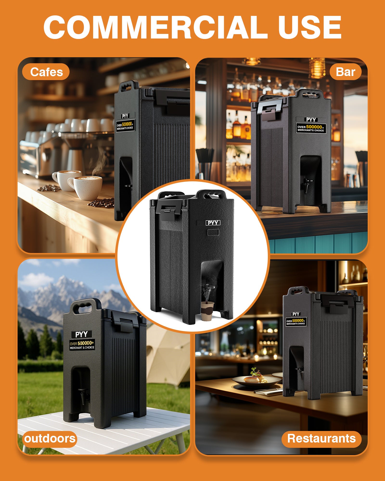 PYY Insulated Beverage Dispenser 5 Gallon, Hot and Cold Drink Water Coffee Carrier with Spigot Handle and Stand, Commercial Thermal Container for Chocolate Cocoa Iced Juice Tea Milk Restaurant Party
