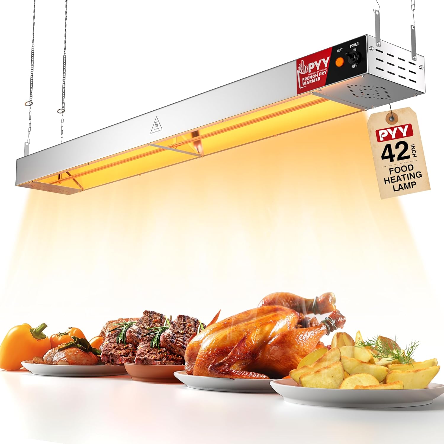 PYY Electric Strip Heater - 42-Inch Commercial Grade Infrared Food Warmer, Pass-Through Stations Heating, Stainless Steel Food Warming Light for Cafeteria Restaurants Kitchen, 850W