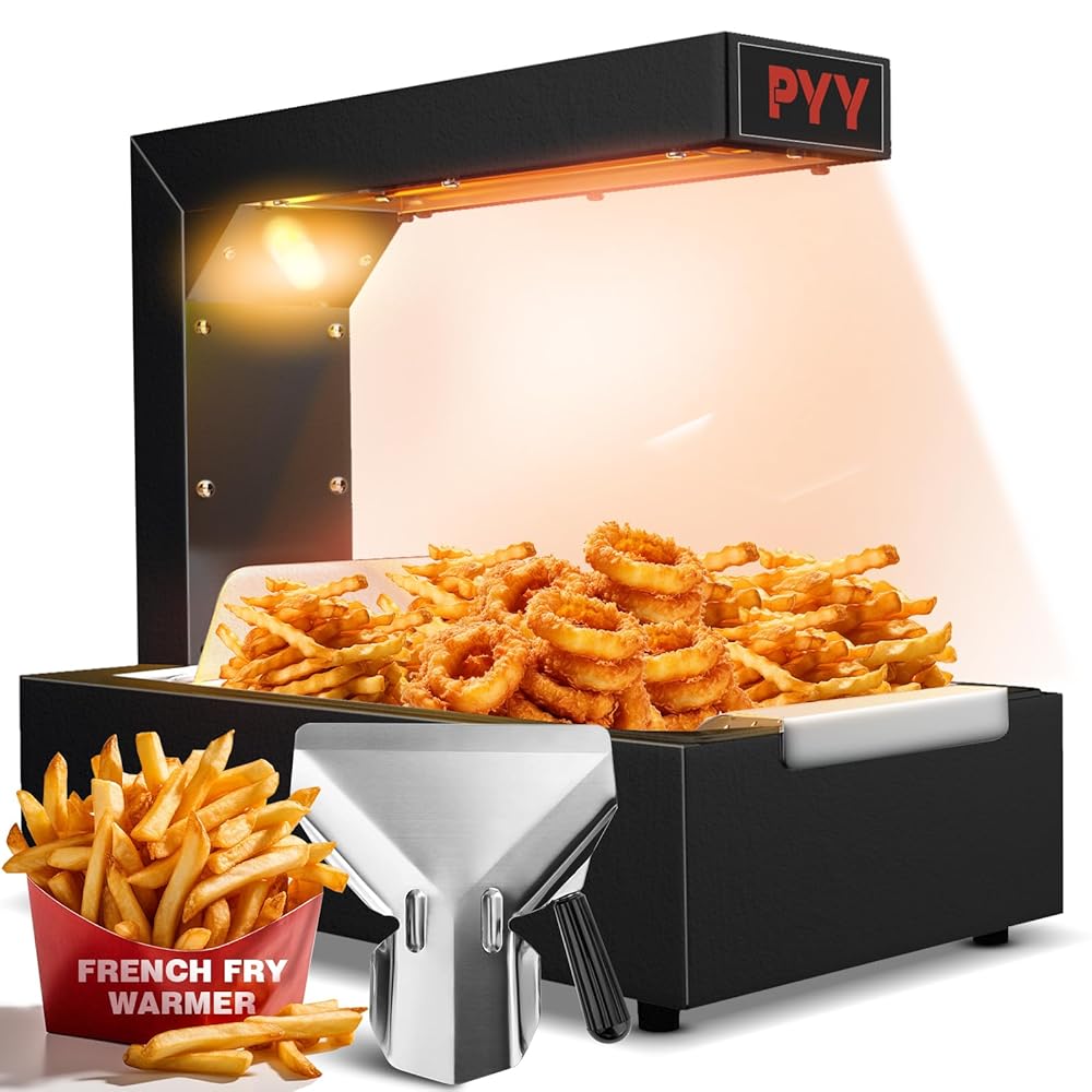 PYY French Fry Warmer - Commercial Food Heat Lamp 600W Food Warmer Light,Free-Standing Warming Dump Station Countertop Fries Food Warmer for Chips Churros Buffet Kitchen Restaurants