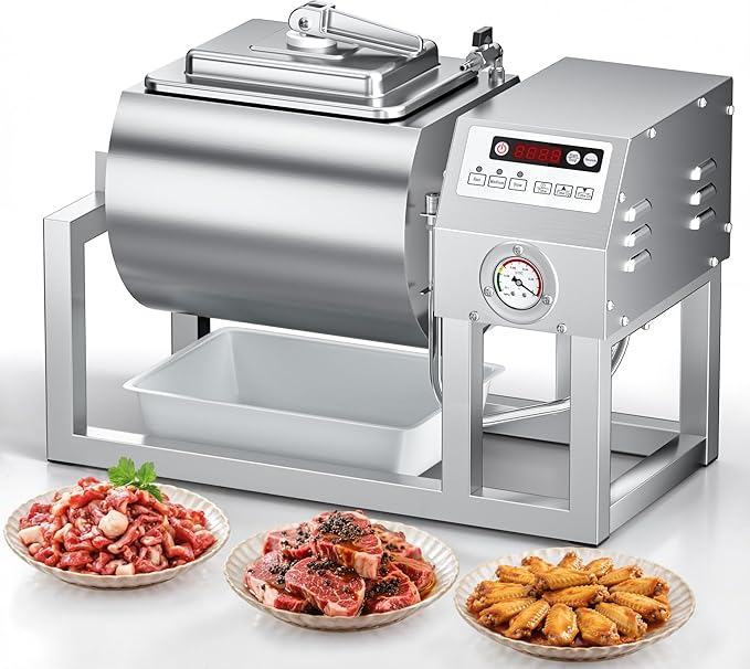 Vacuum Tumbler Marinator - 18L Commercial Meat Tumbler Marinator w/Pressure Gauge, 30 Minute Fast Marinating, Upgraded 80W Copper Motor, 3-Speed, Stainless Steel Meat Tumbler for Catering Kitchen